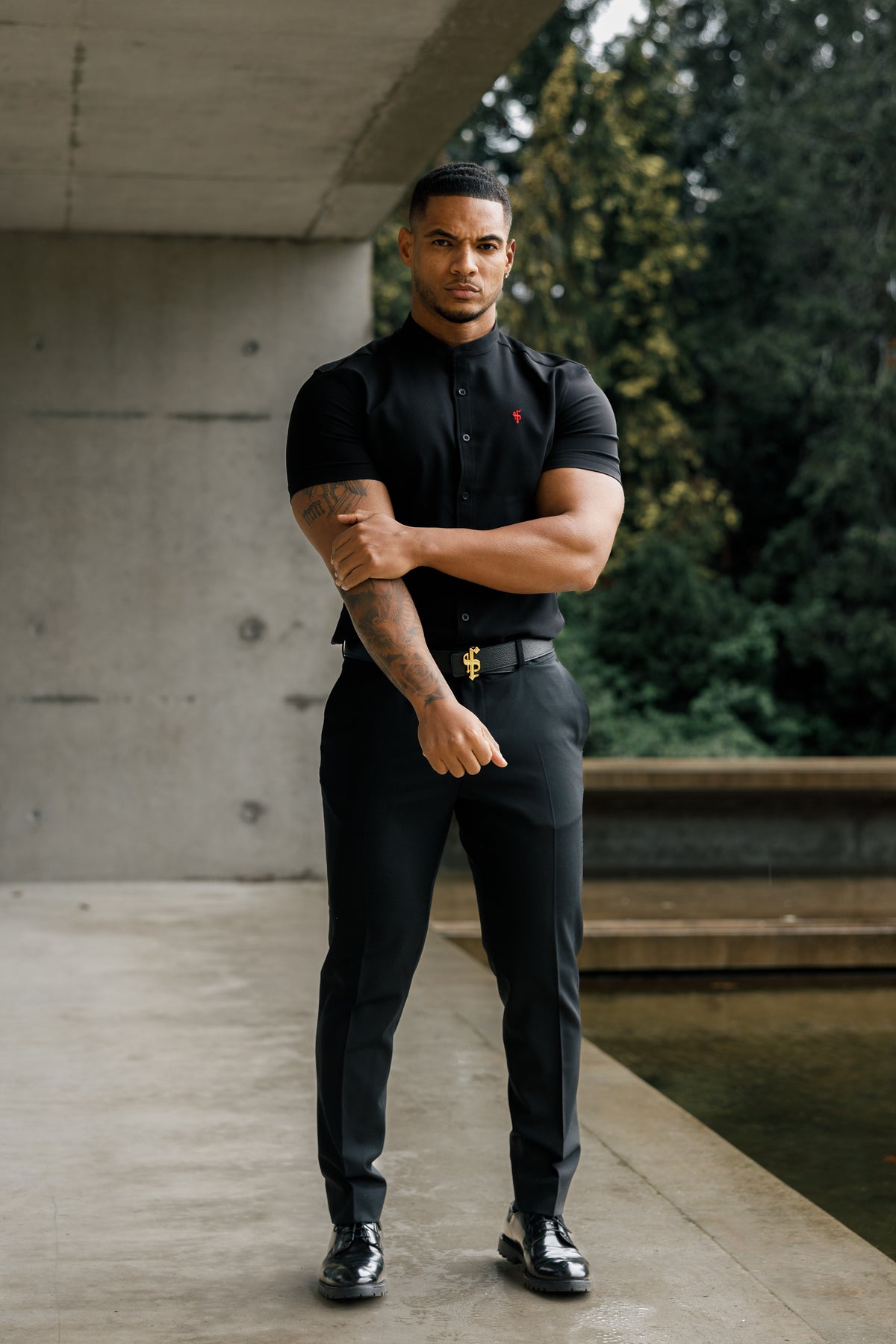 Super Slim Scuba Black Short Sleeve Stretch With Grandad Collar - FS930 (PRE ORDER 12TH NOVEMBER)