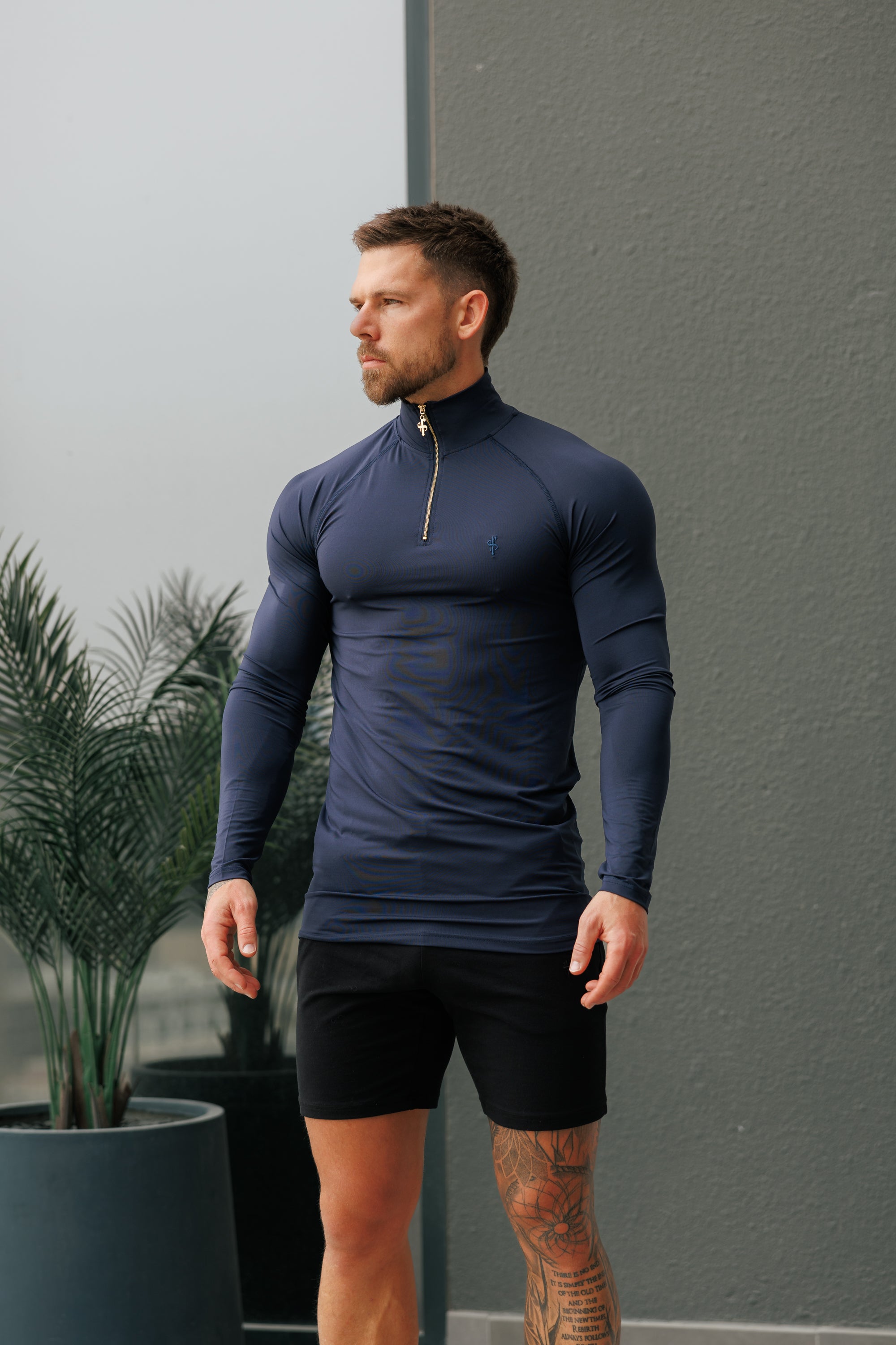 LS Navy Half Zip Gym Top - FSH1282