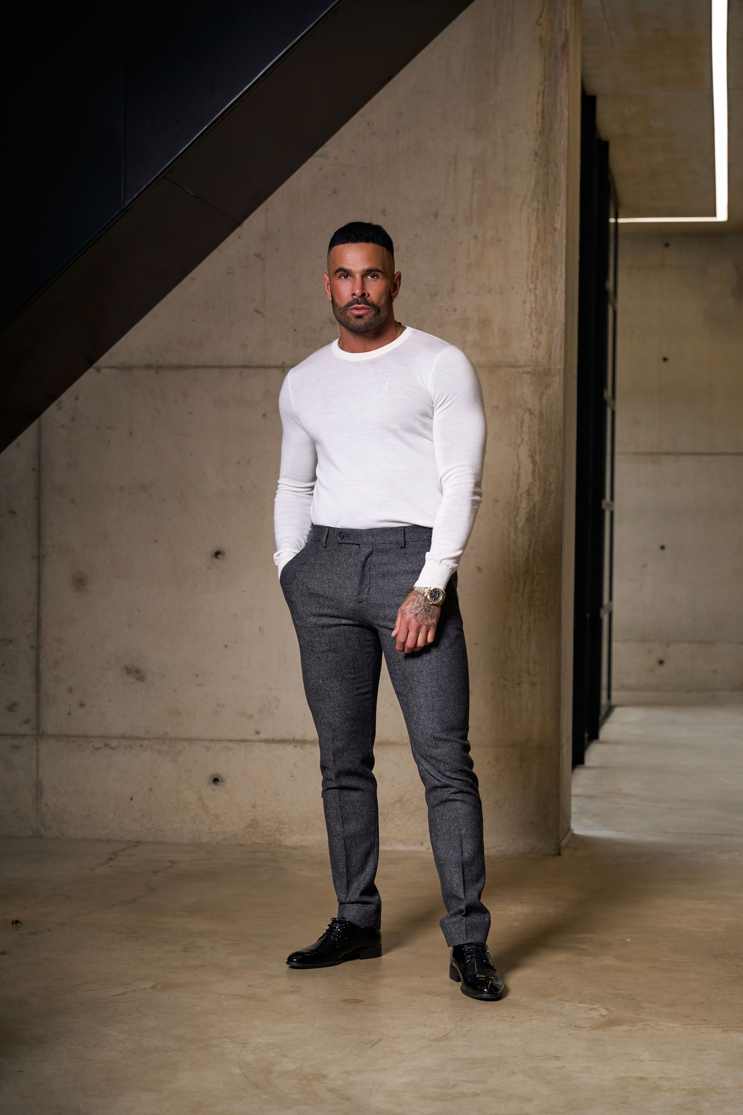 Father Sons Relaxed Formal Dark Taupe Textured Pants - FSTR015