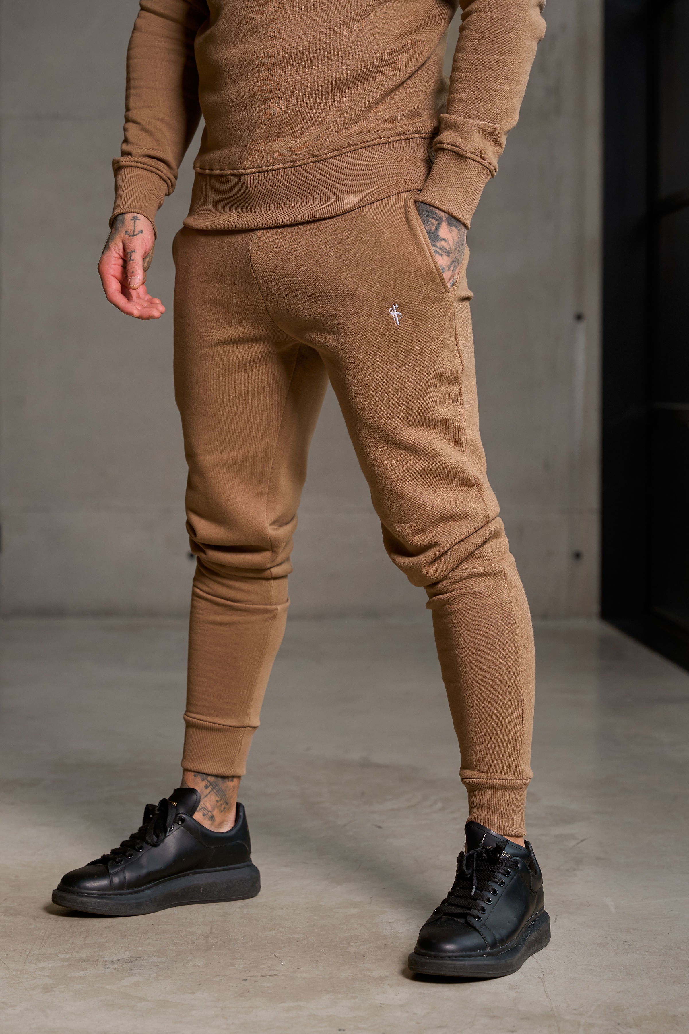 FS Plain Taupe Tracksuit Sweat Pants with FS Branding - FSH1197