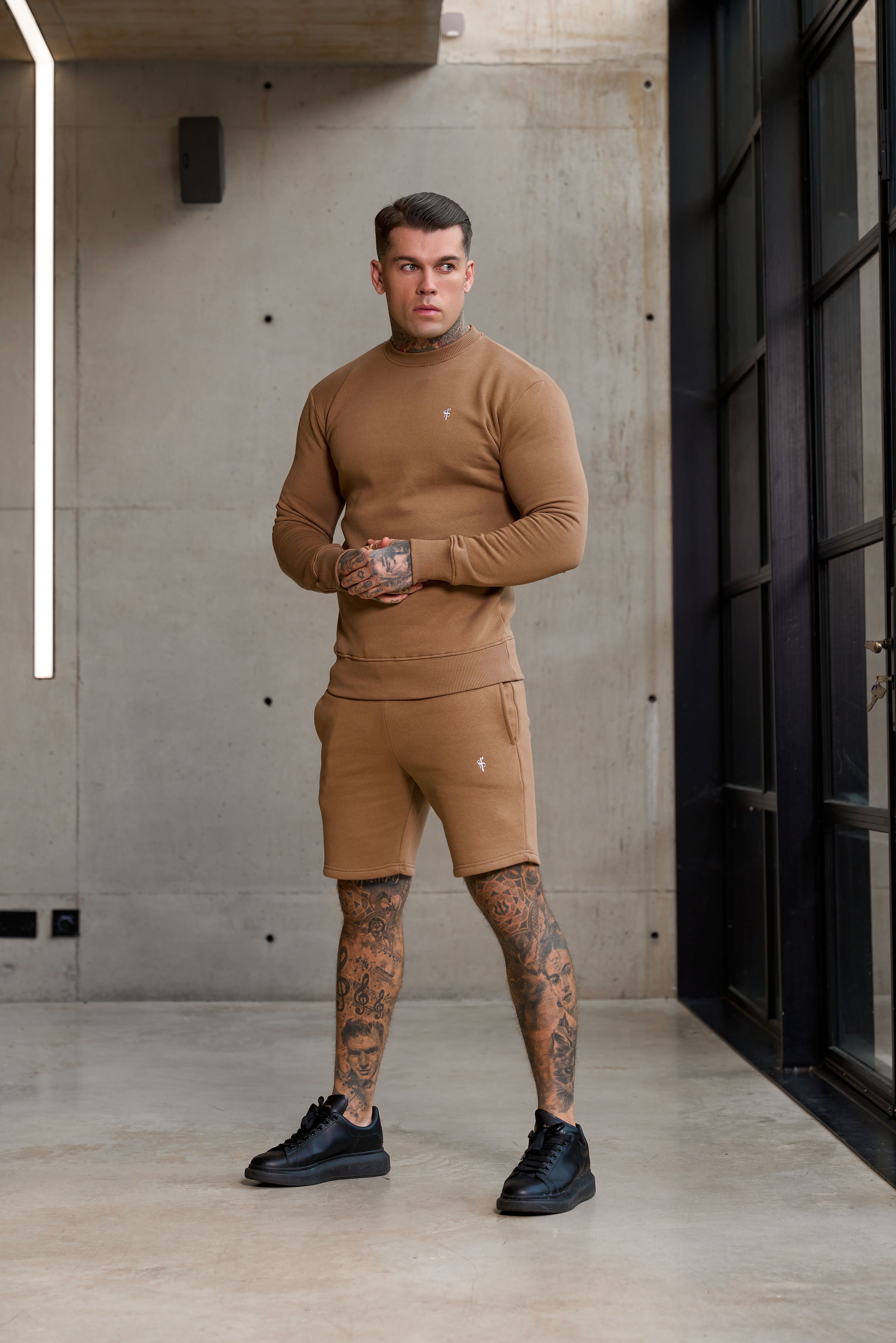 FS Plain Taupe Crew Sweater With FS Branding - FSH1185