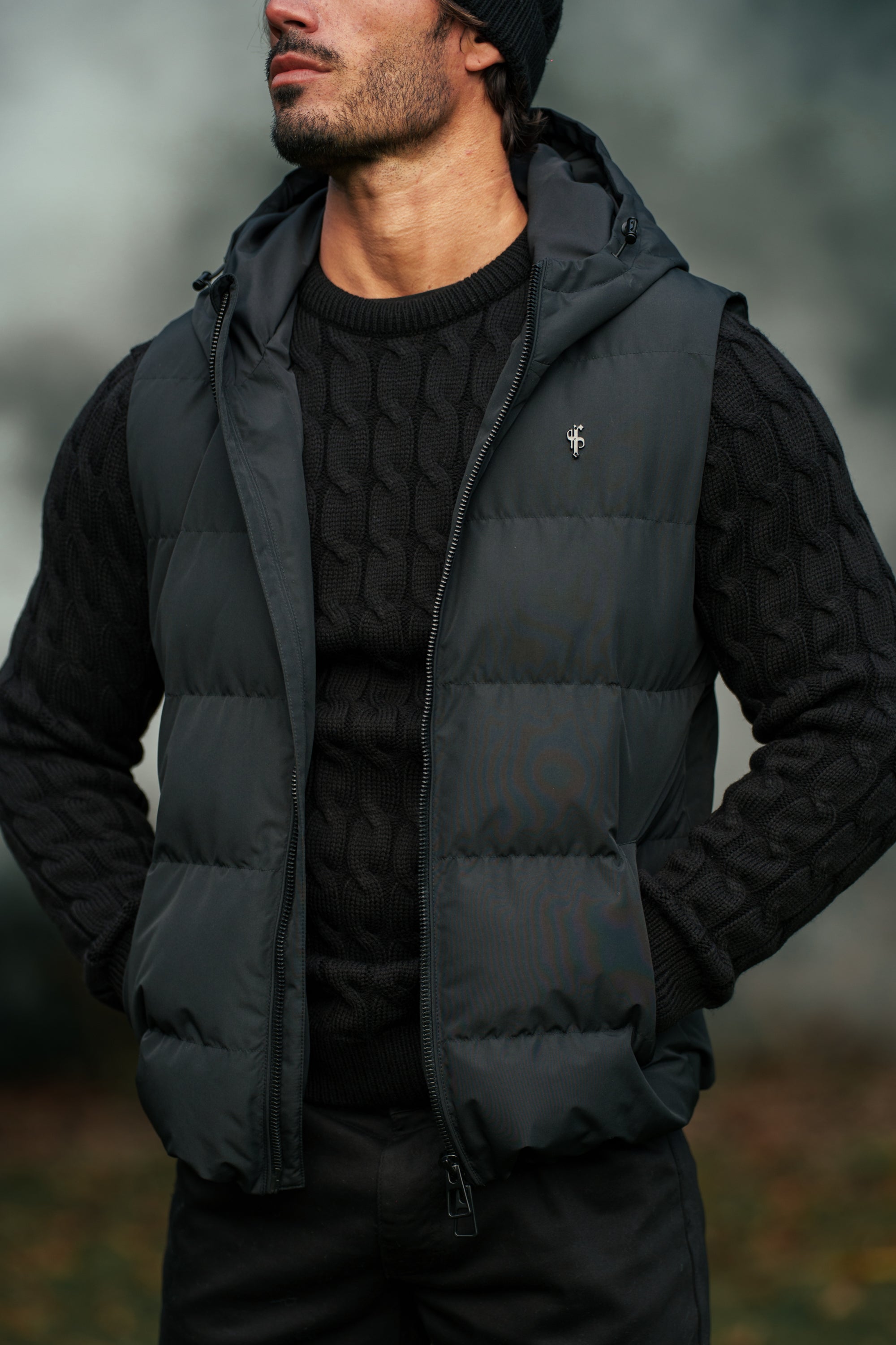 Black Padded Hooded Gilet - FSN235