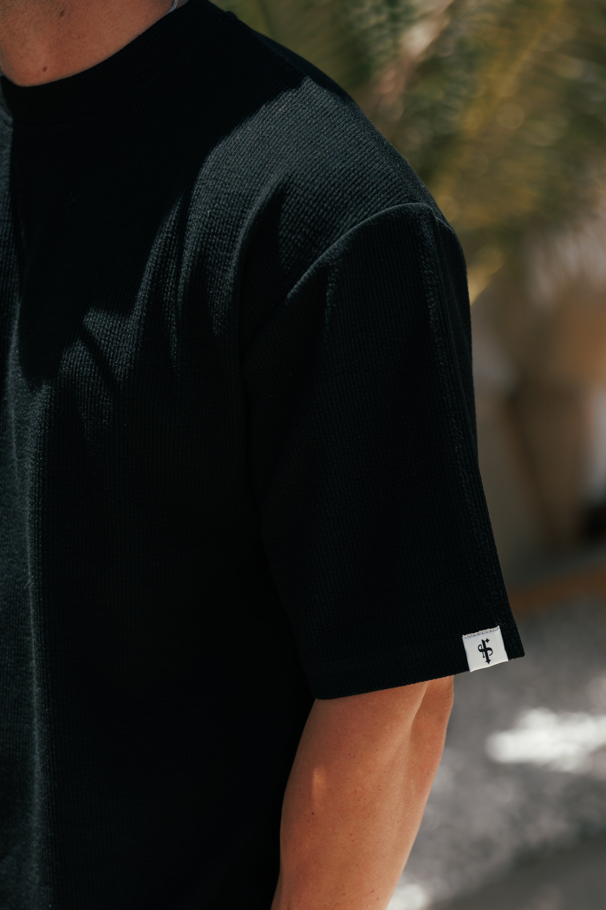 Jersey Cord Black Oversized T-Shirt - FSR102 (PRE ORDER 18TH JULY)