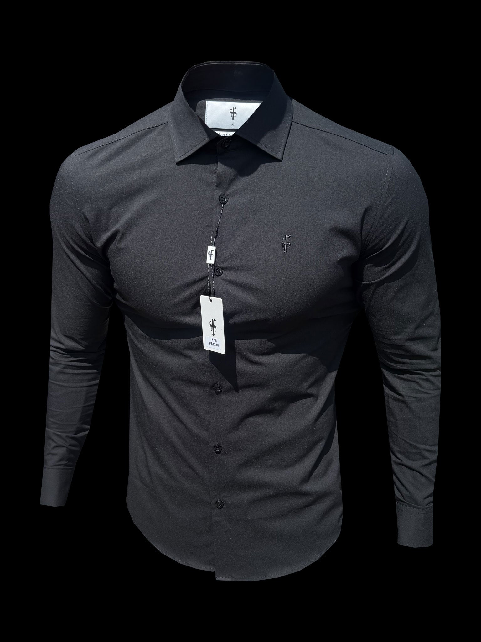Eros Classic Fit Stretch Black Cutaway Collar Shirt - FS1246