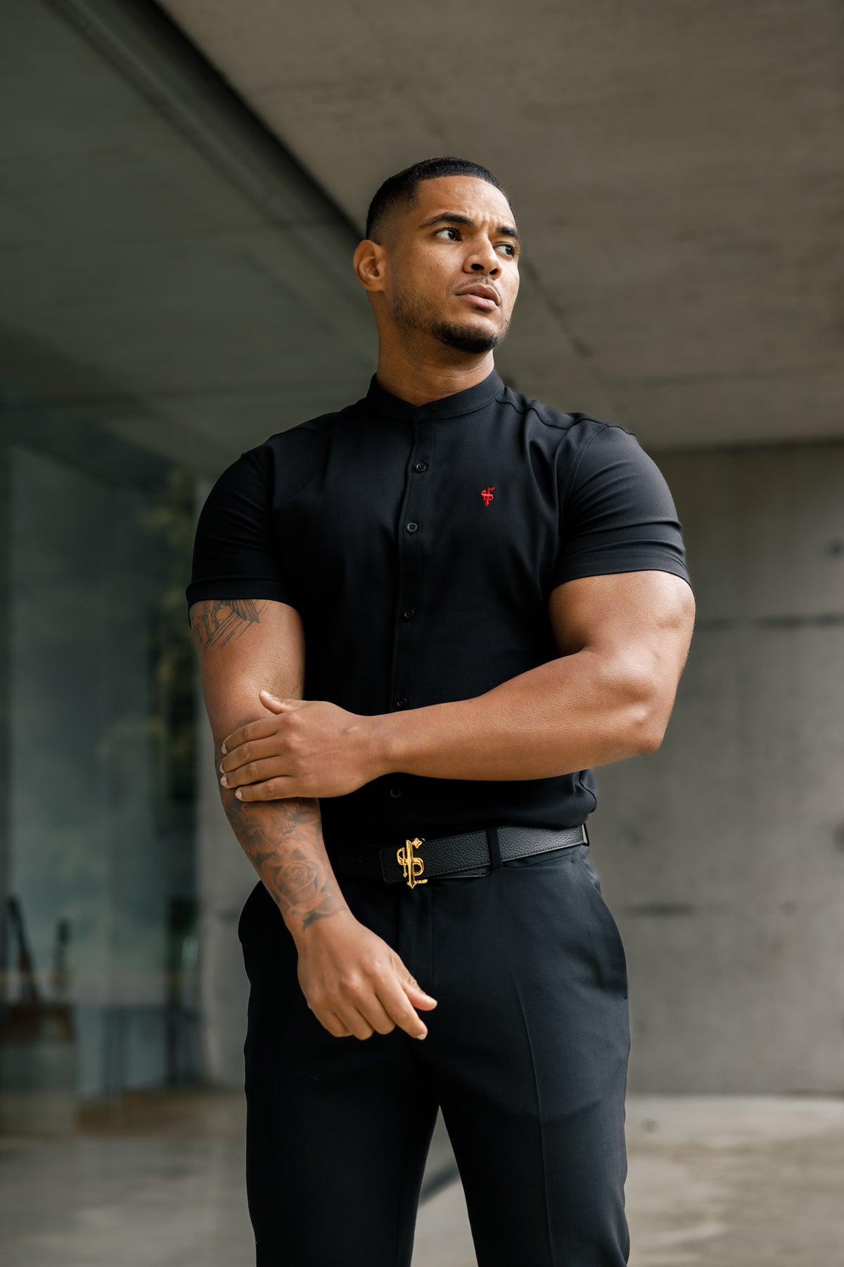 Super Slim Scuba Black Short Sleeve Stretch With Grandad Collar - FS930 (PRE ORDER 12TH NOVEMBER)