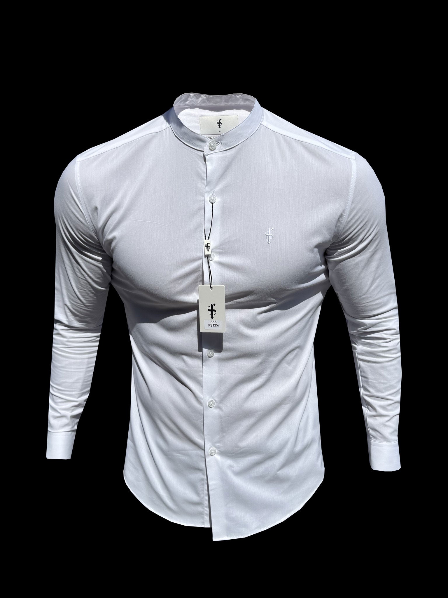 Apollo Classic Fit Stretch White Grandad Collar Shirt - FS1257