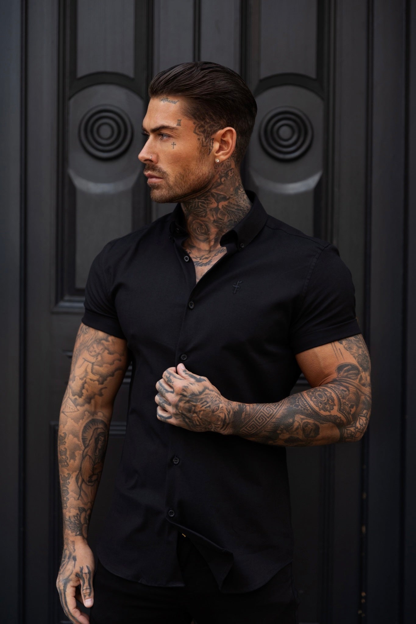Classic Stretch Oxford Short Sleeve Black - FS1013