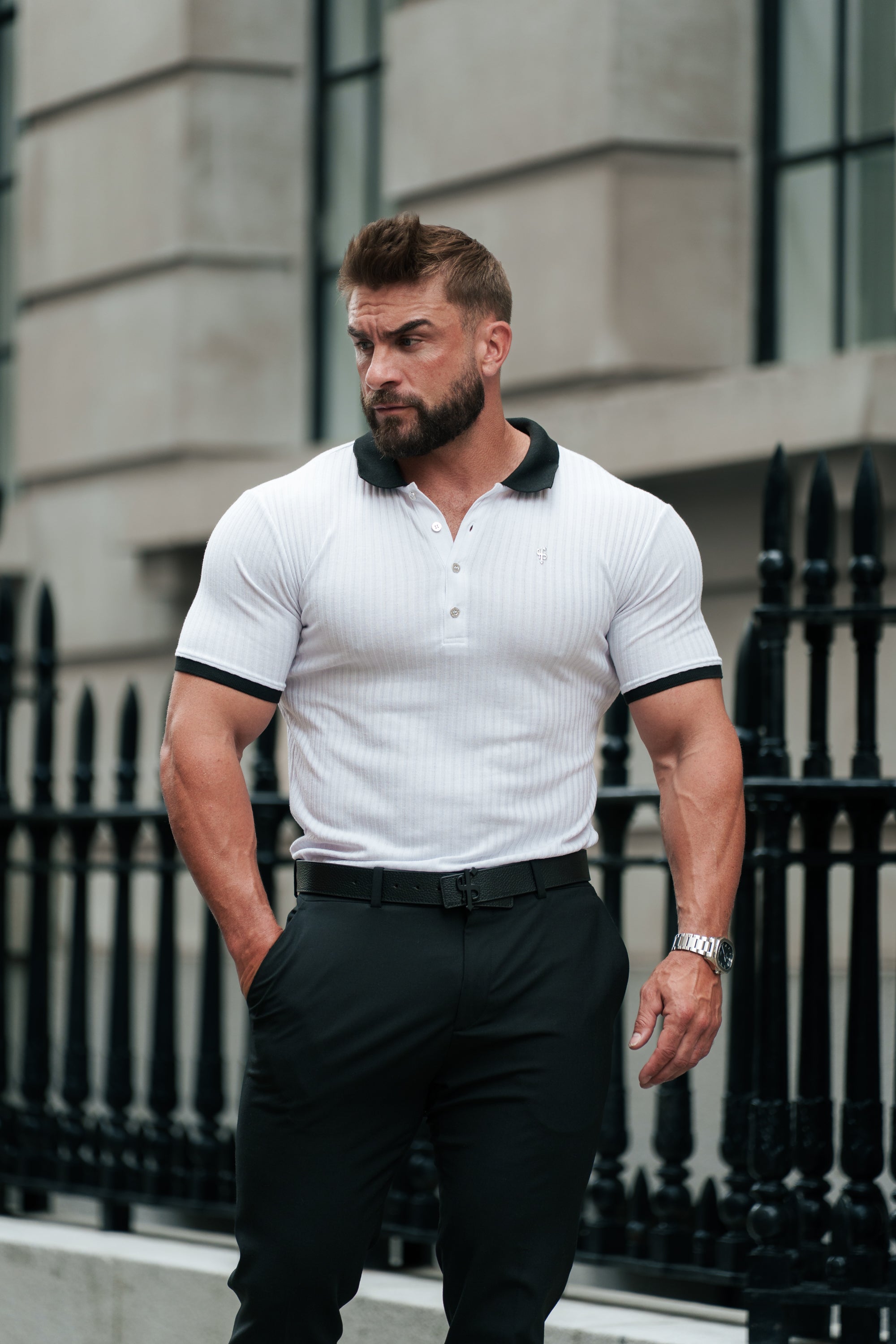 White Ribbed Polo Shirt Short Sleeve - FSH1370P