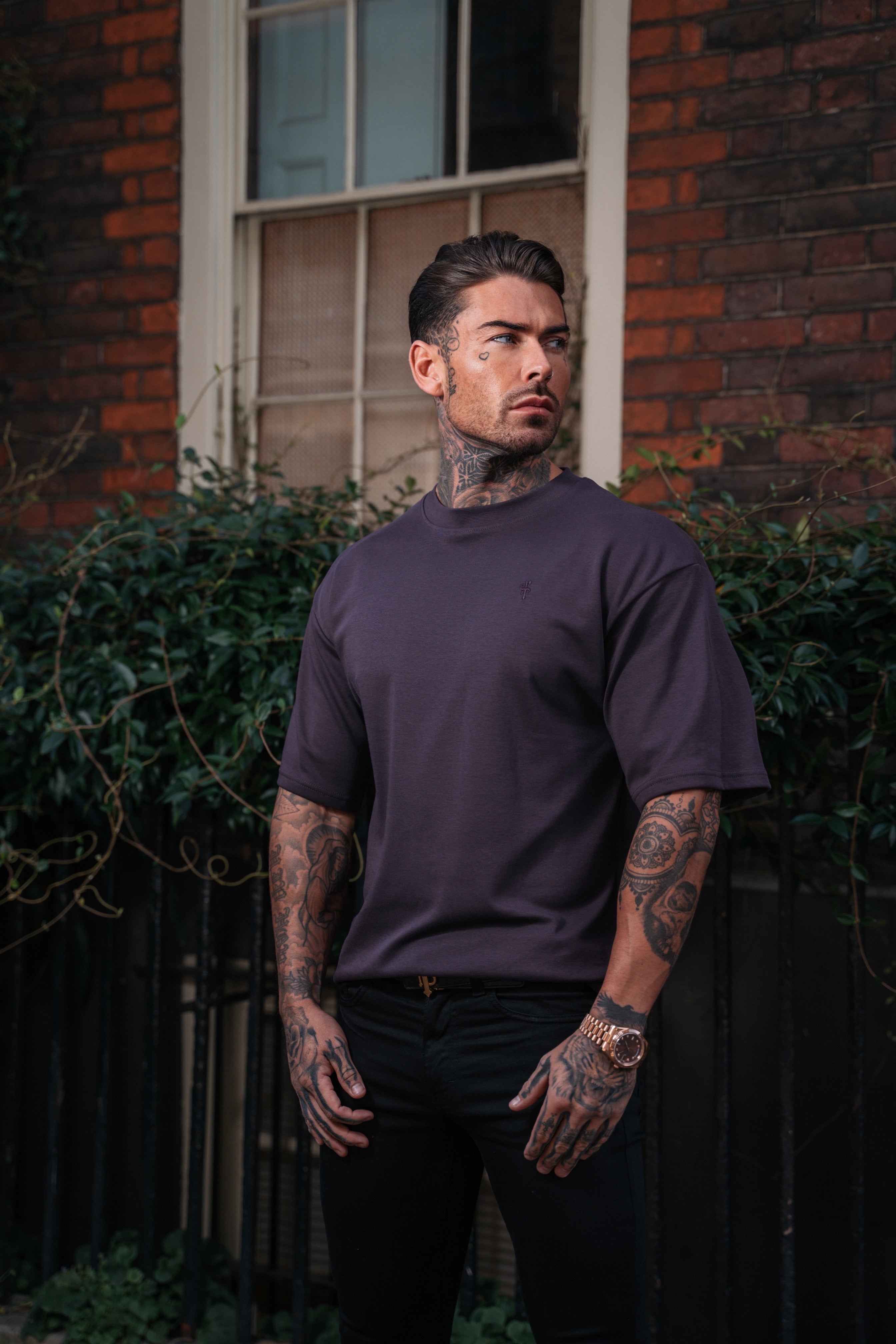 Classic Plum Oversized Crew T Shirt - FSH871