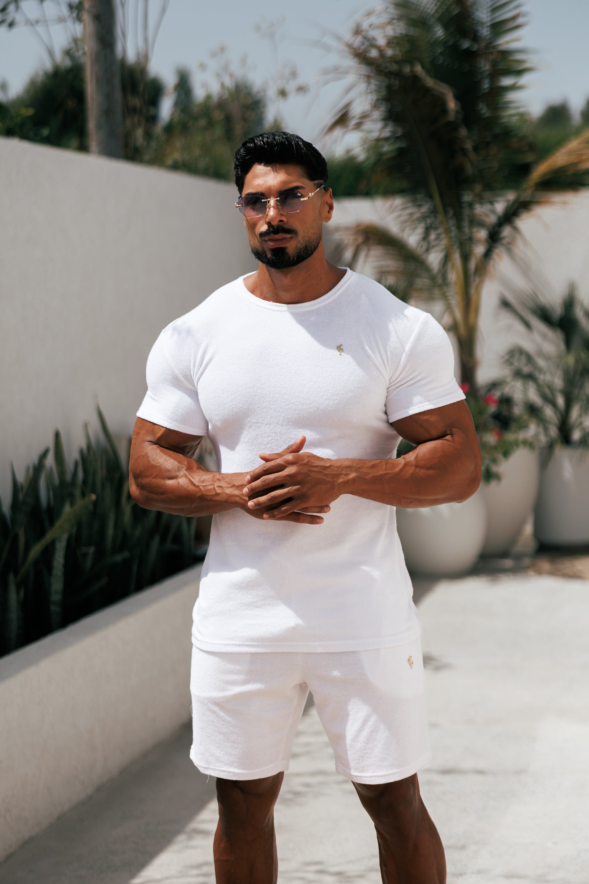 White / Gold Towelling Shorts - FSH1346 (PRE ORDER 16TH JUNE)