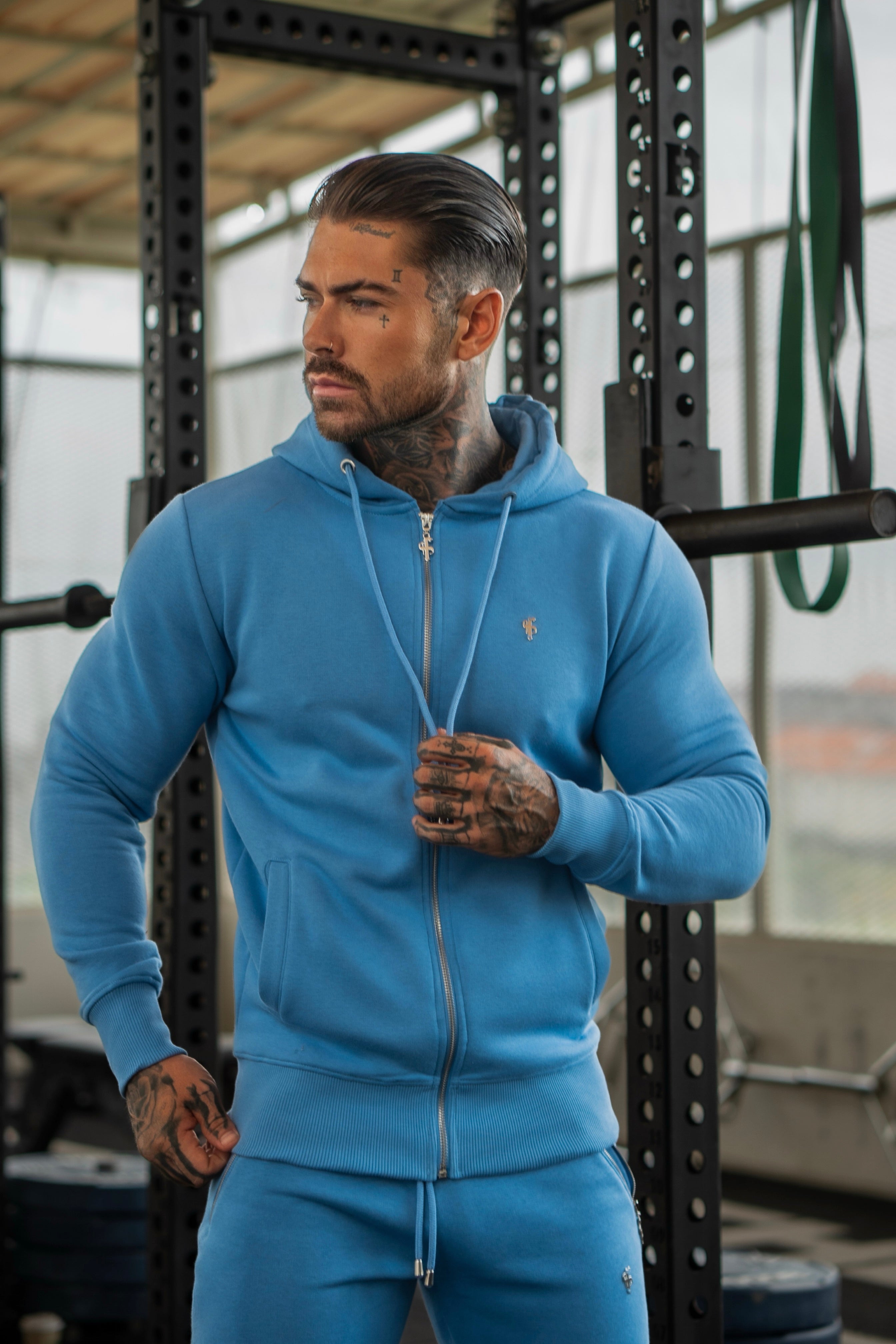 Airforce Blue / Silver Full Zip Hoodie with Pockets - FSH1249