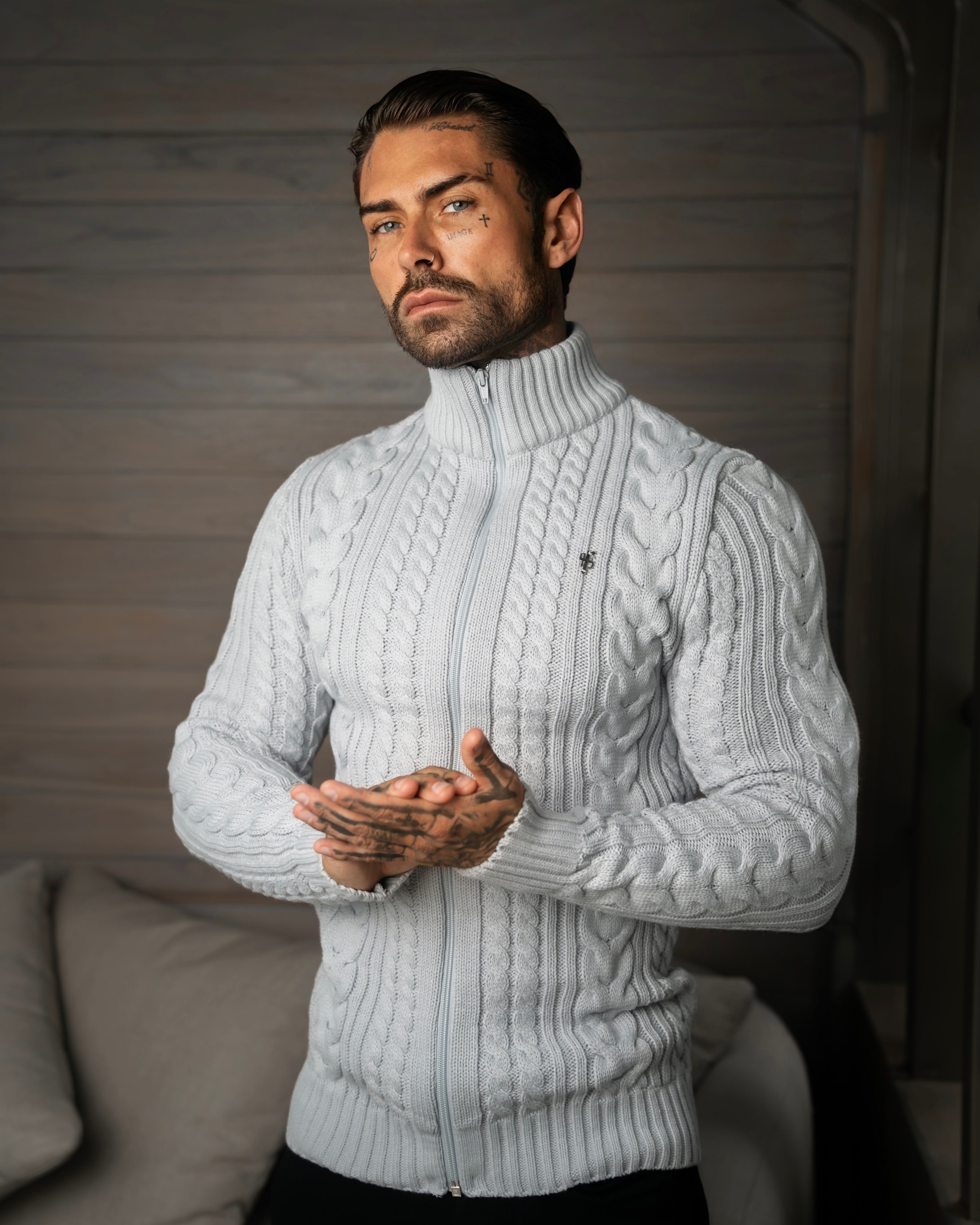 Chunky Zipped Cardigan Cop Grey - FSJ149