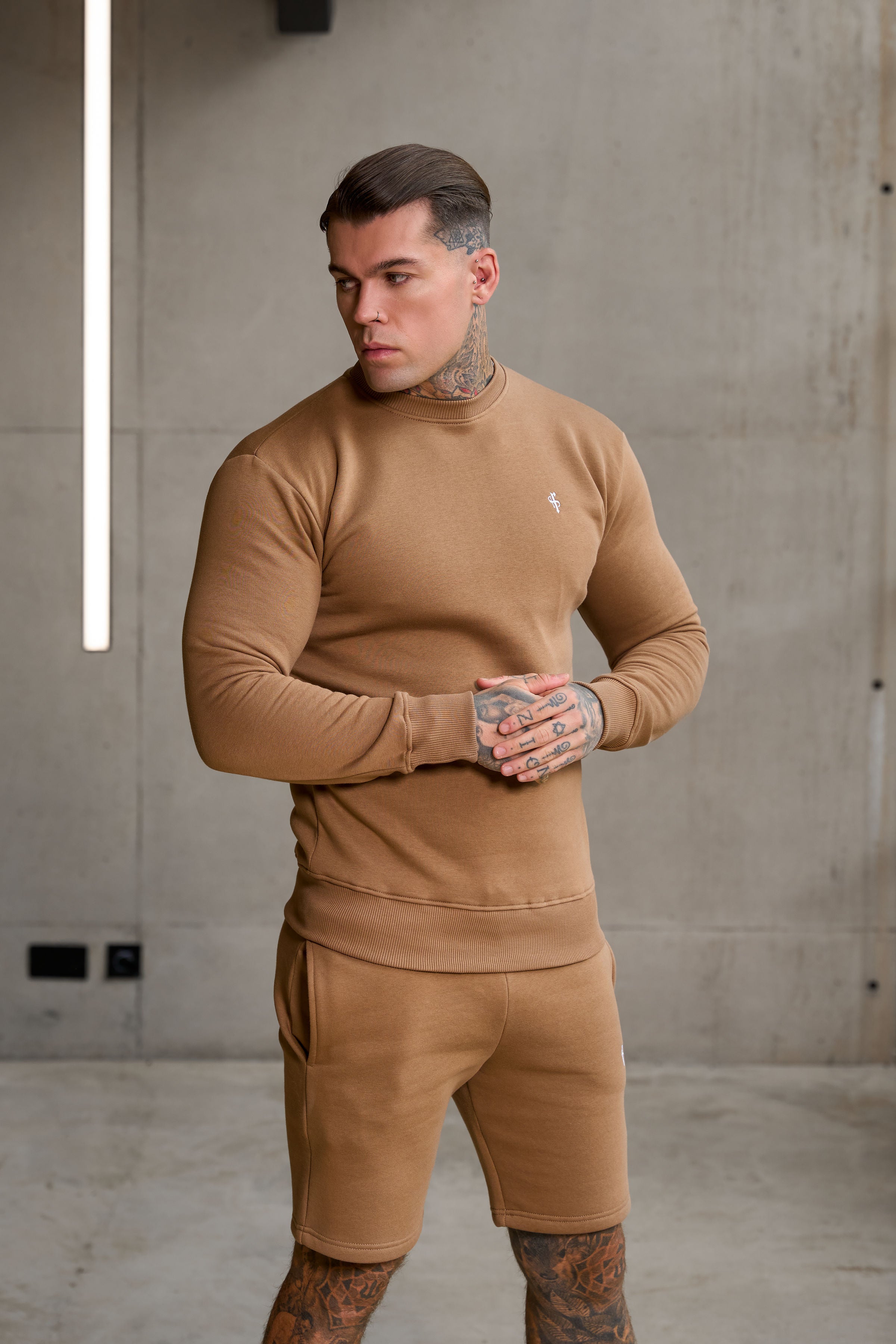 FS Plain Taupe Crew Sweater With FS Branding - FSH1185