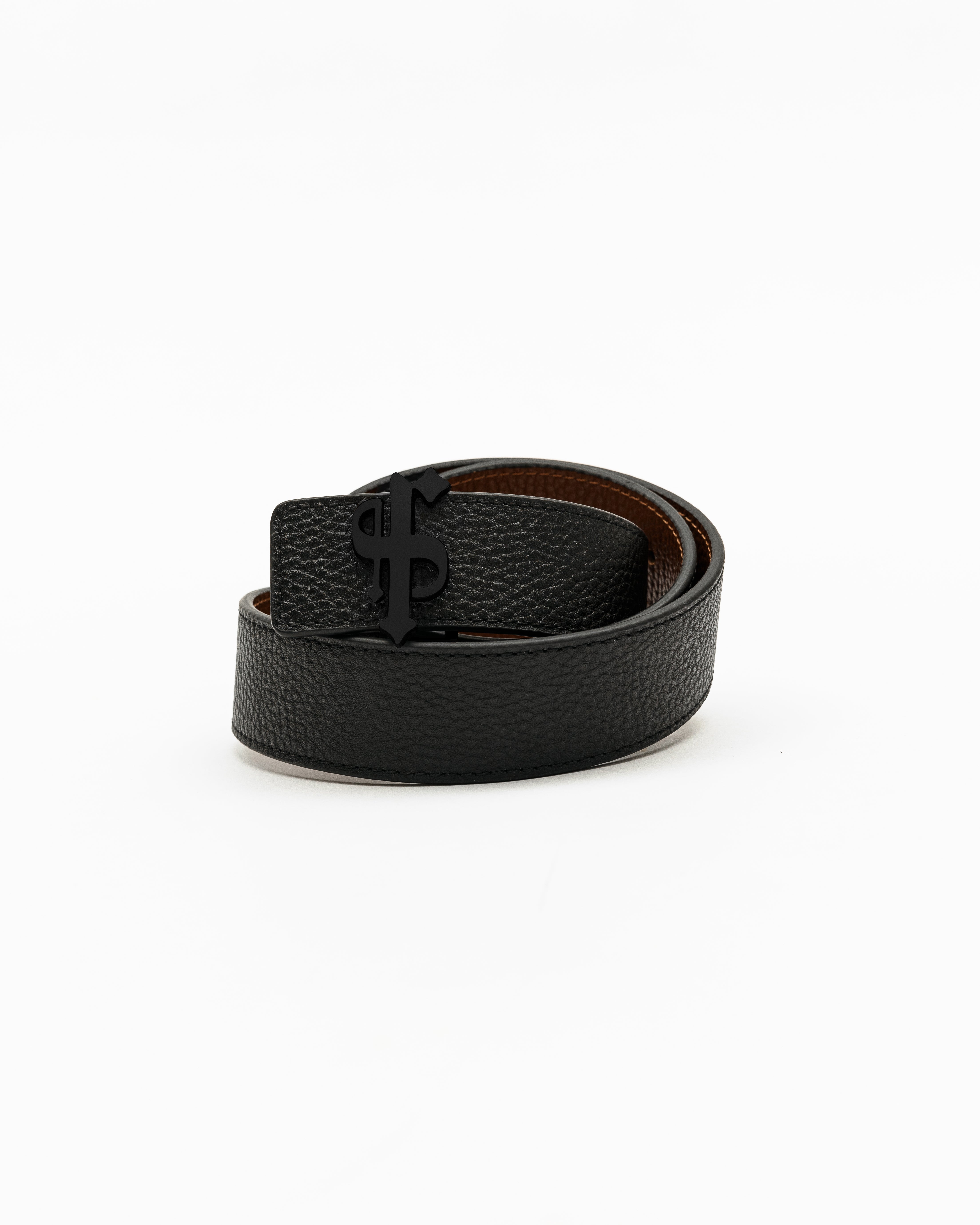 Black / Tan Leather Reversible Belt with Matt Black FS Buckle - FSBELT003