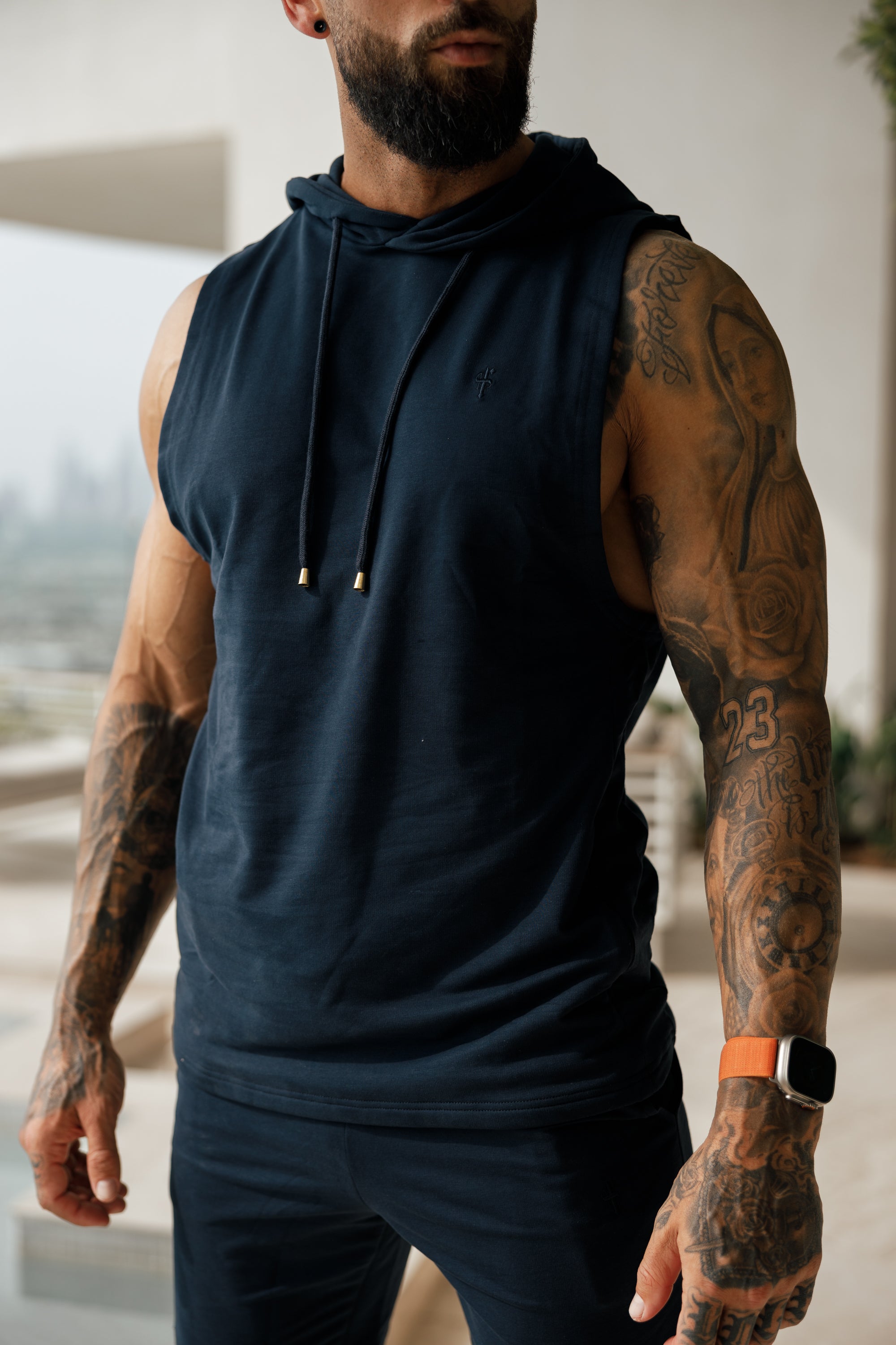 Sleeveless Navy Gym Hoodie - FSH895