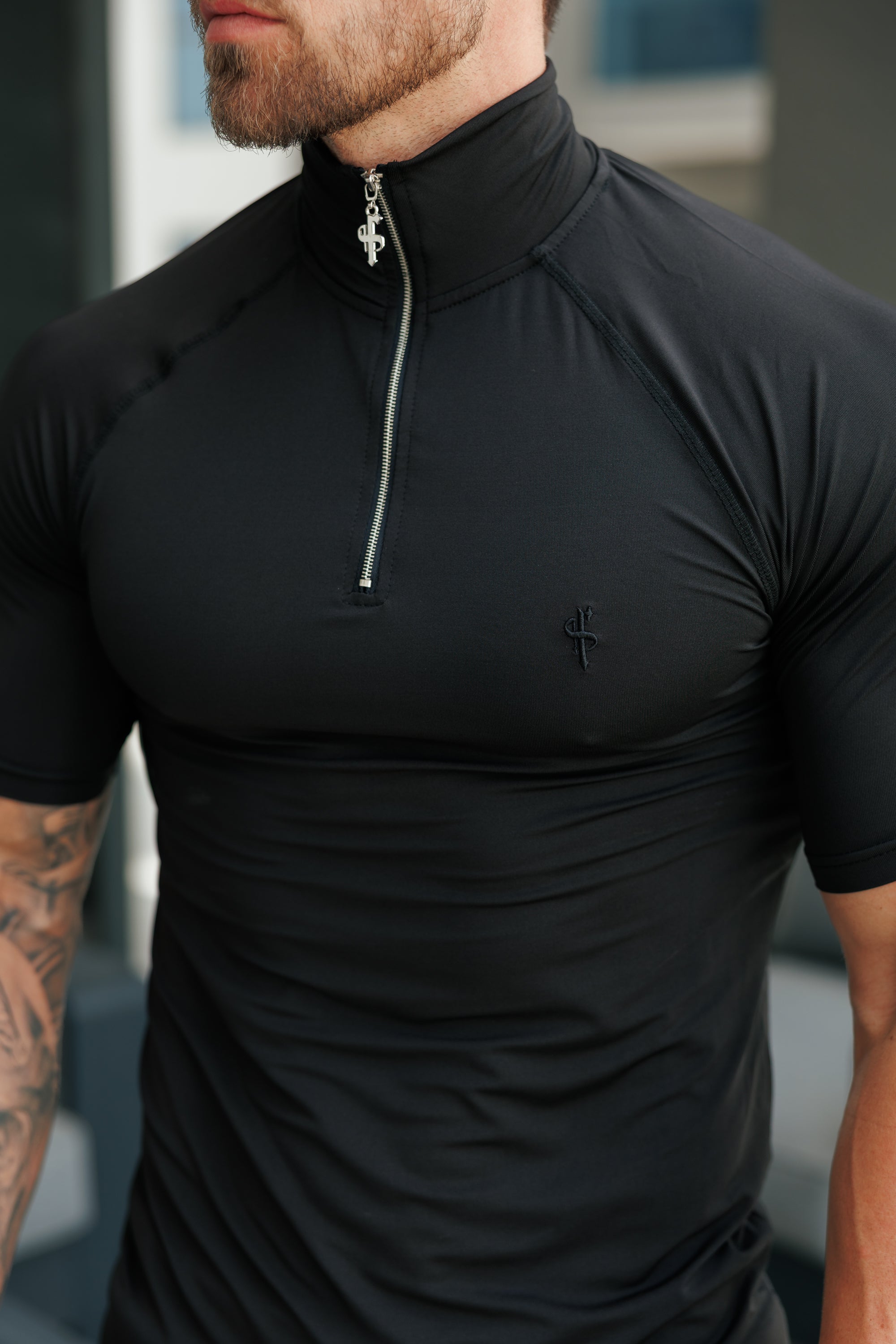 SS Black Half Zip Gym Top - FSH1311