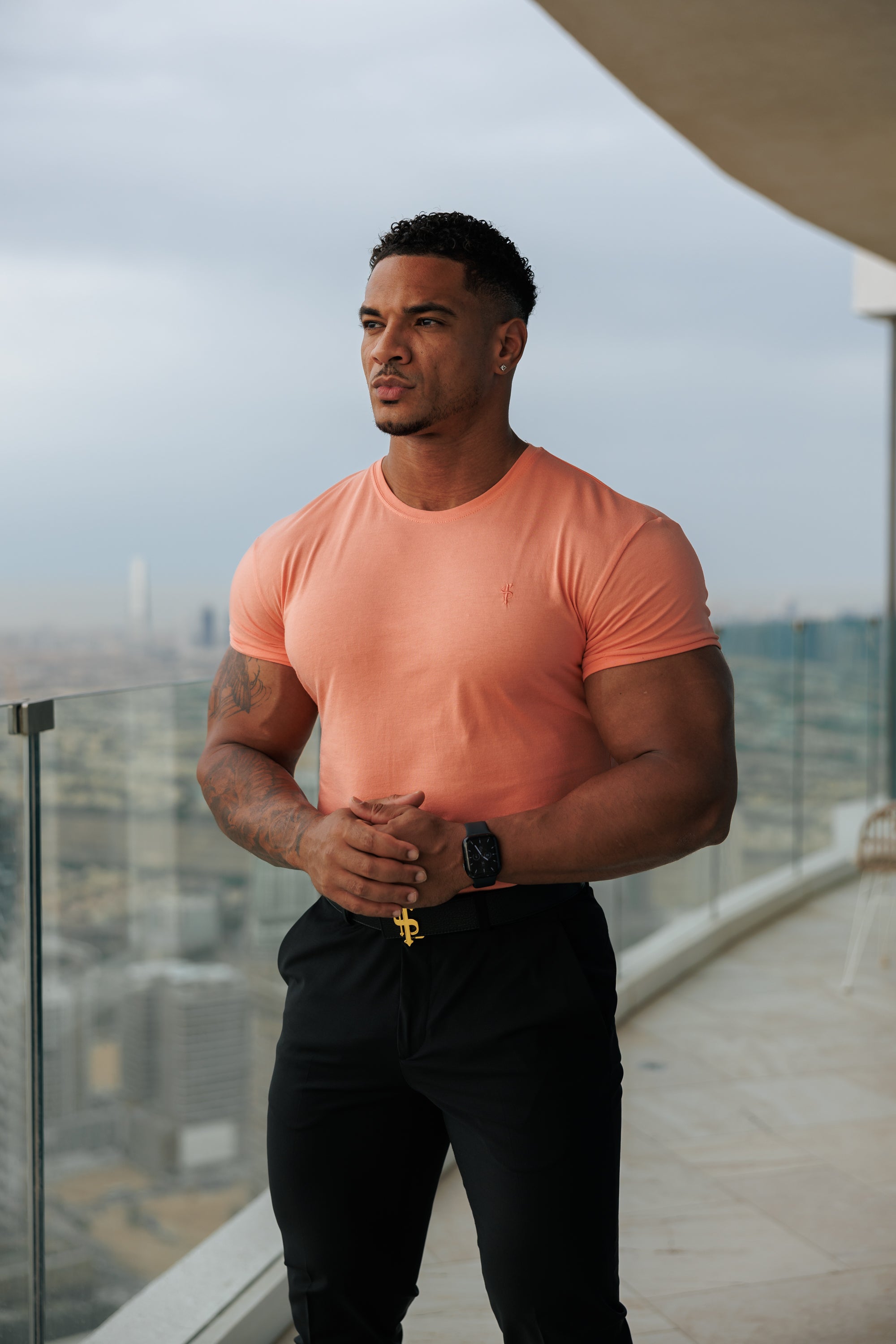 Peach Bamboo Crew Tonal Embroidery - FSH1173