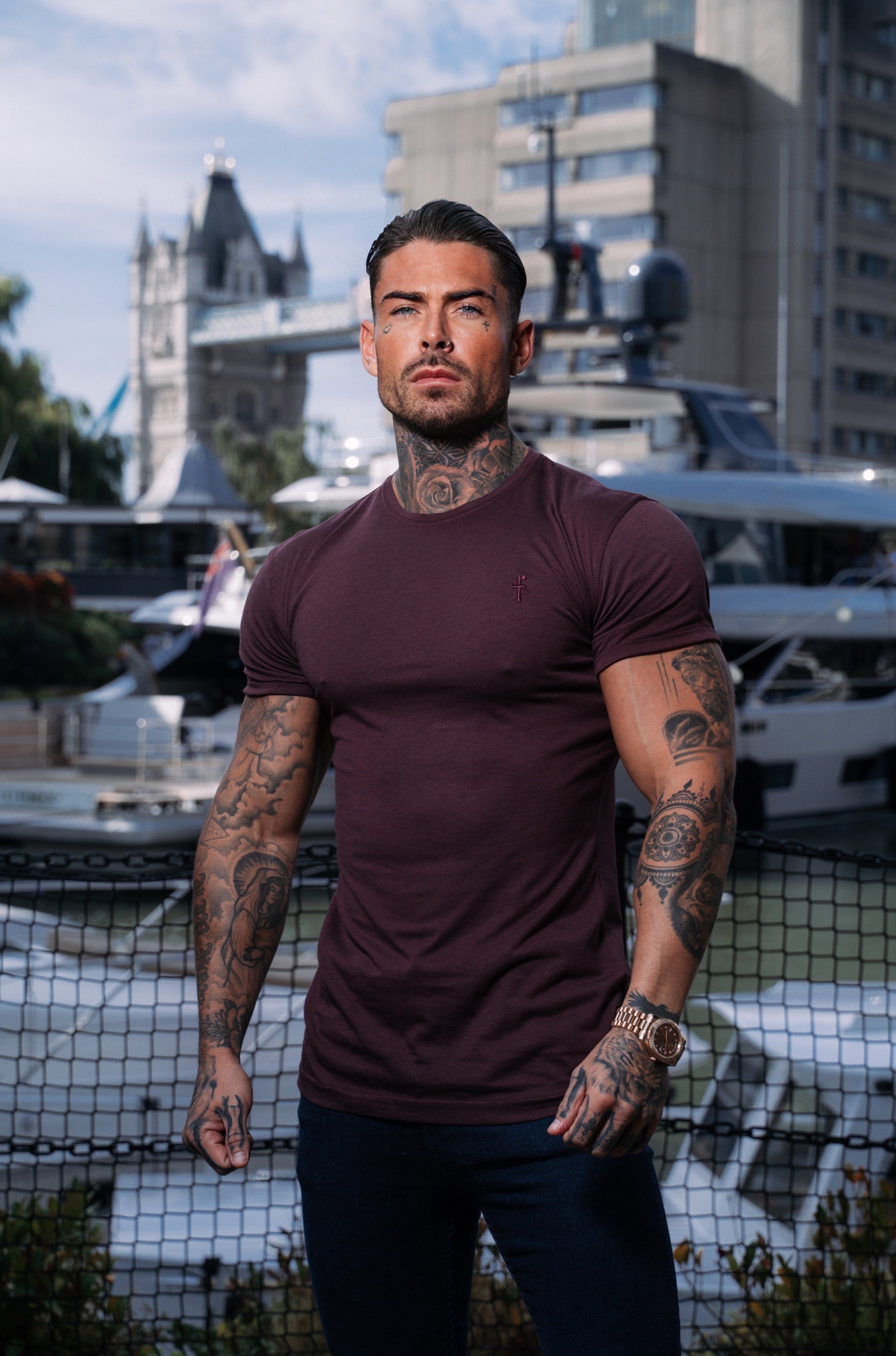 Burgundy Bamboo Crew with Tonal Embroidery - FSH939