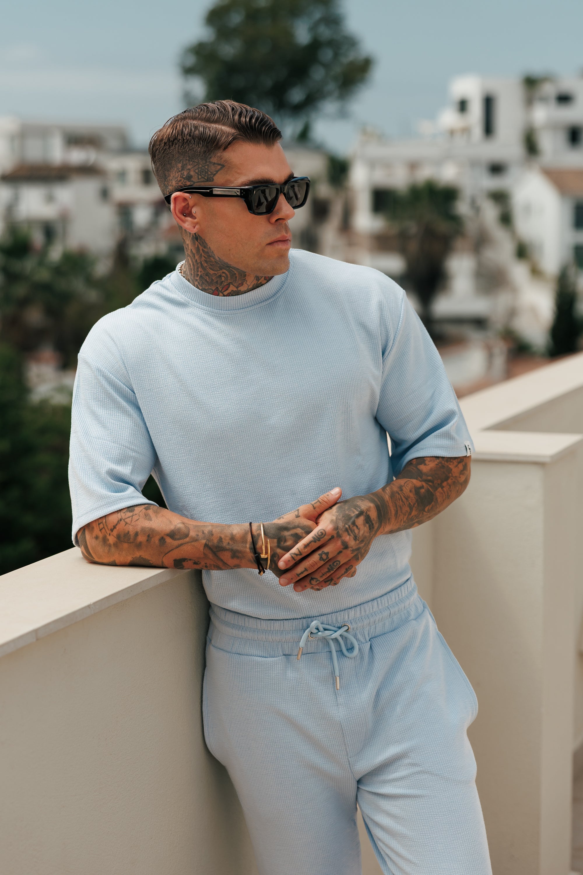 Jersey Cord Light Blue Oversized T-Shirt - FSR106