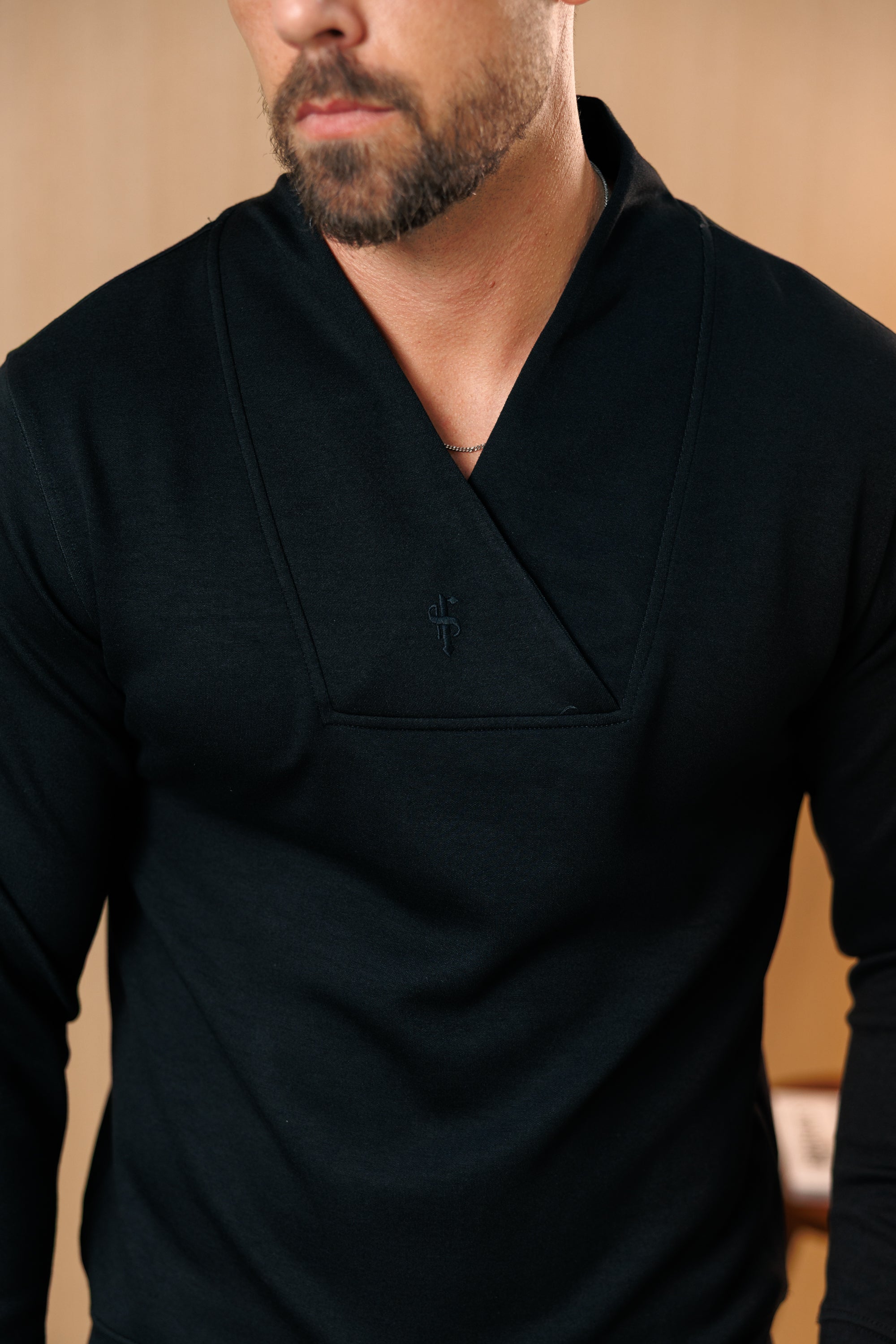 Black Modal Shawl Collar Jumper Long Sleeve - FSR113