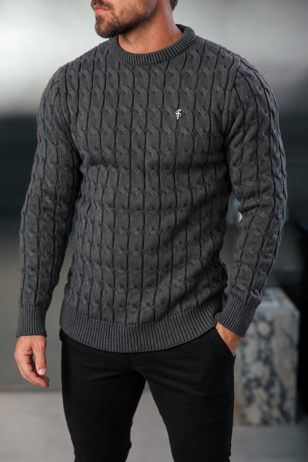 Chunky Cable Weave Knit Gunpowder Jumper - FSA058
