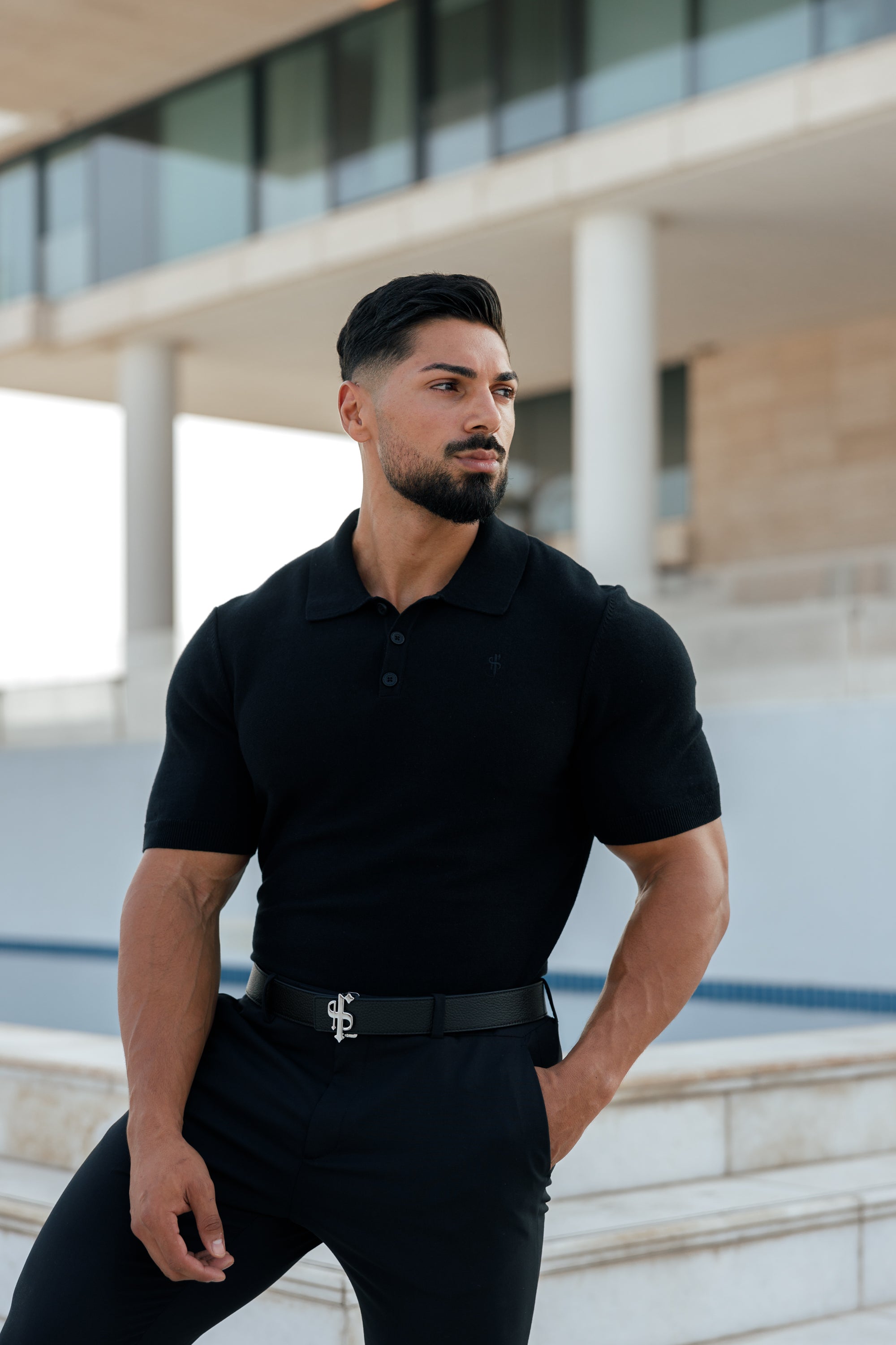 Classic Plain Black Knitted Polo Short Sleeve - FSN108