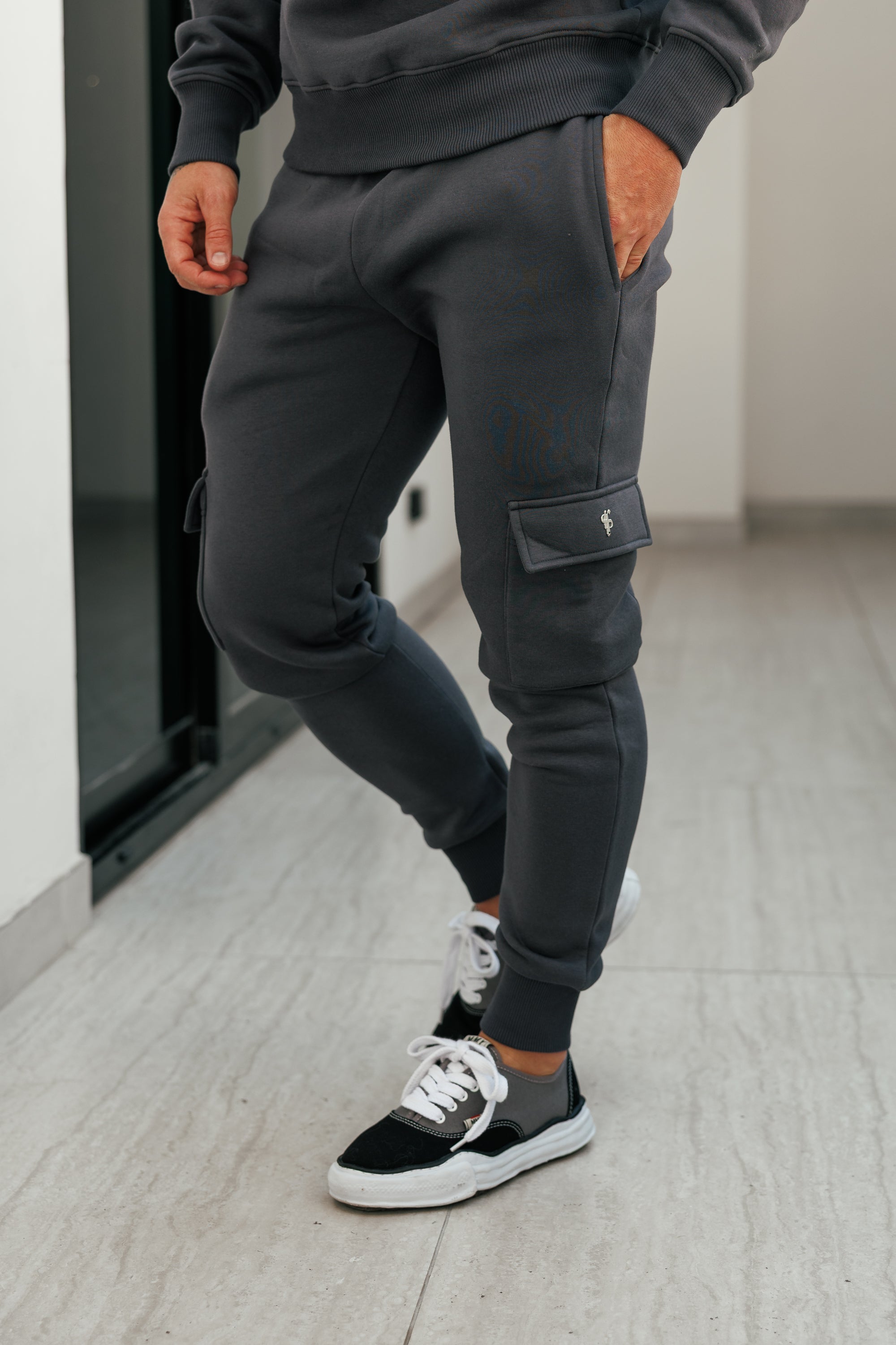Charcoal / Silver Cargo Tracksuit Bottoms - FSR035