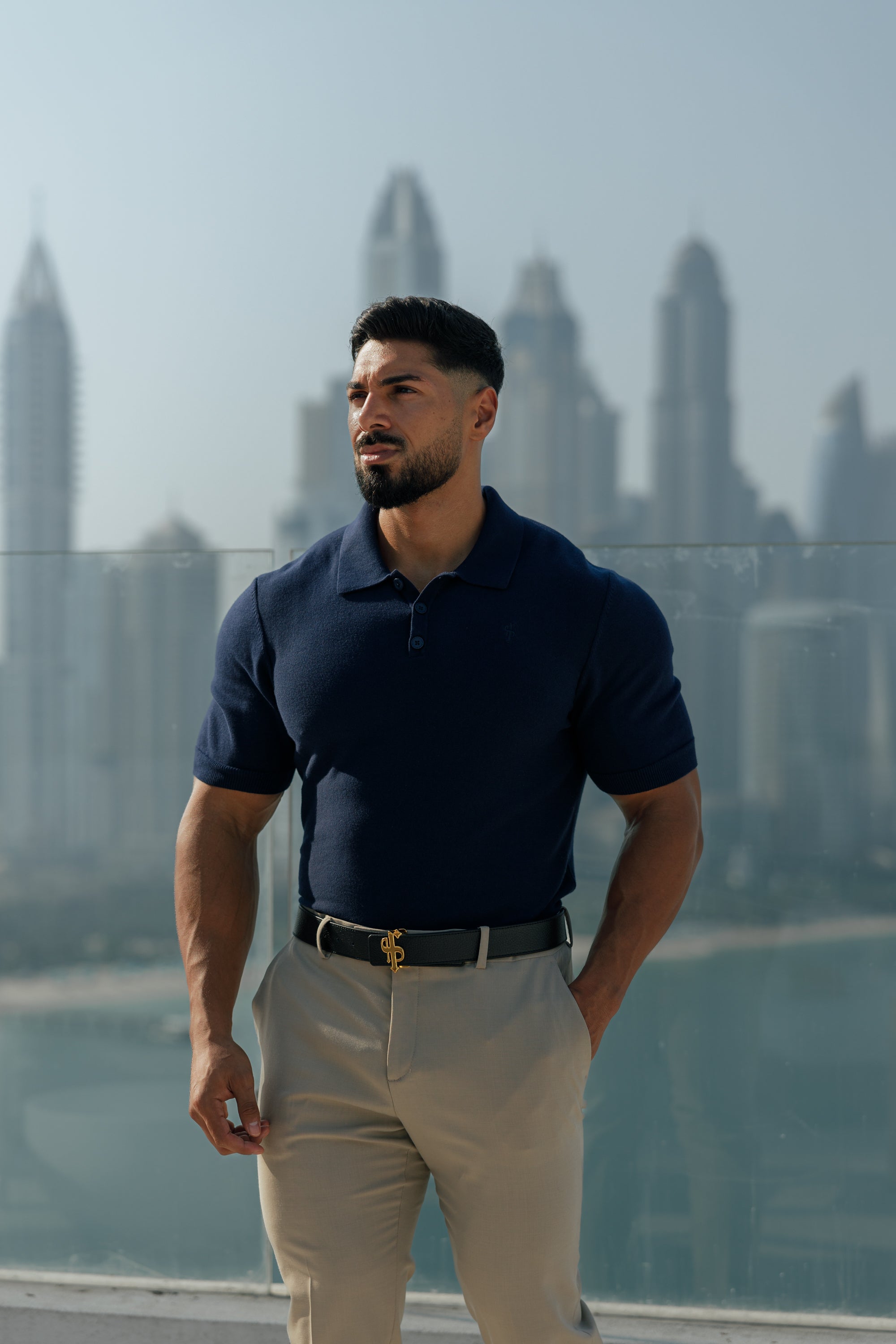 Classic Plain Navy Knitted Polo Short Sleeve - FSN109