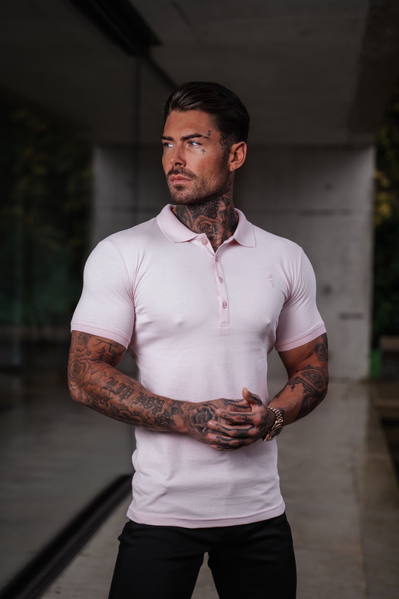 Classic Pink Polo Shirt with Tonal Button and Embroidery - FSH878