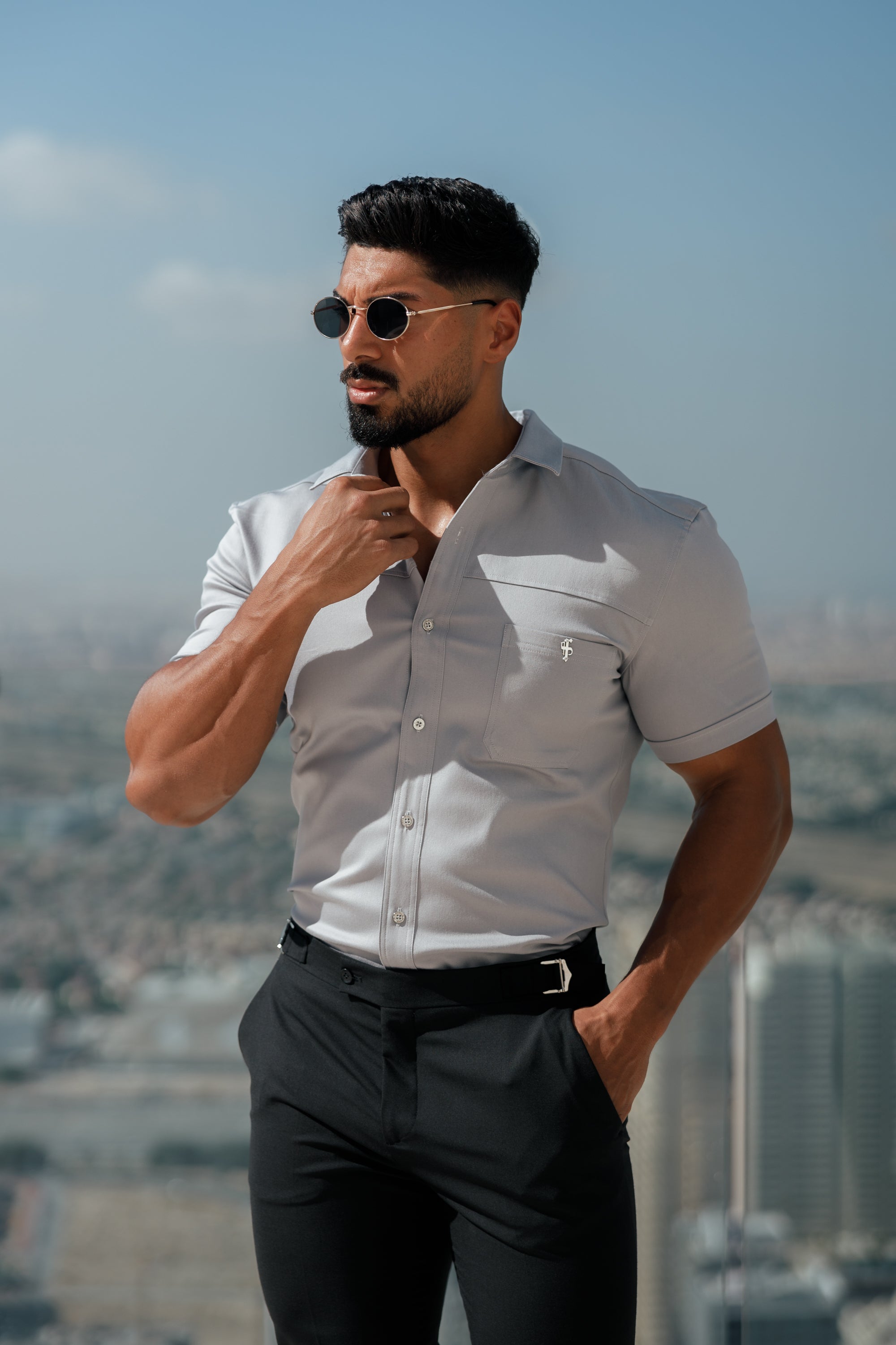 Father Sons Slim Formal Black Stretch Pants With Silver Waist Adjusters - FST013