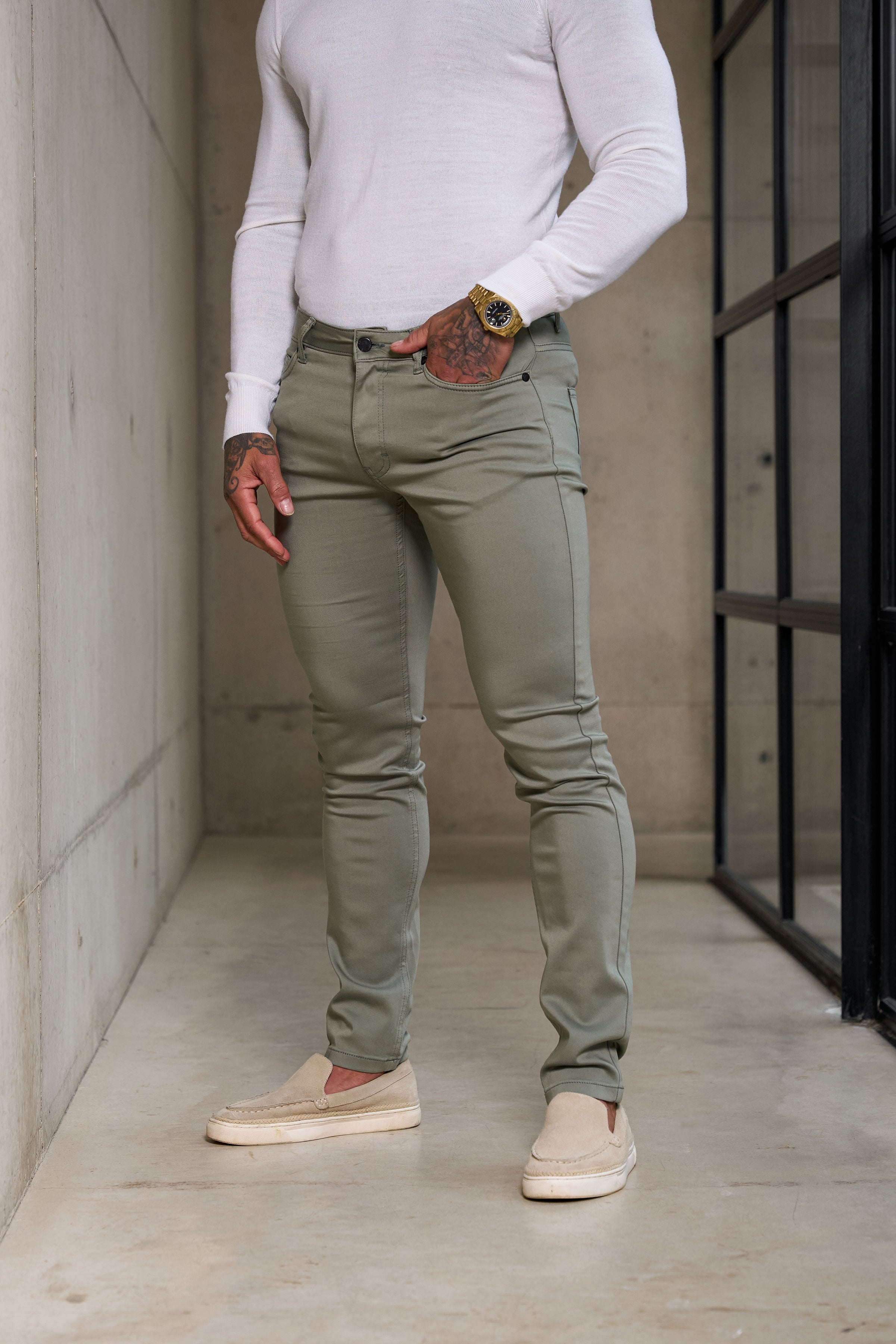 Father Sons Slim Stretch Olive Relaxed Sateen Pants - FSH1304