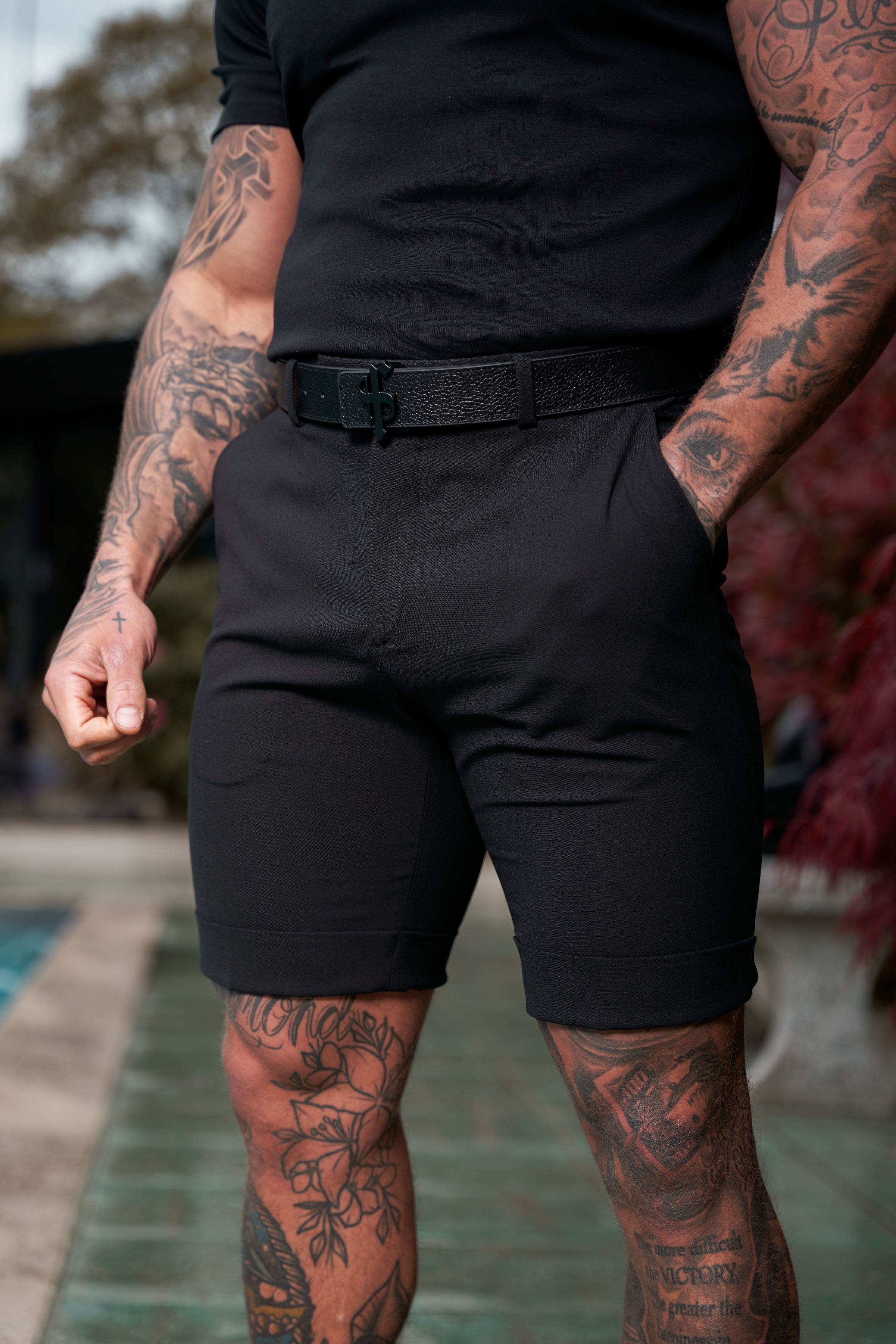 Tailored Black Shorts With Belt Loops - FSTS001