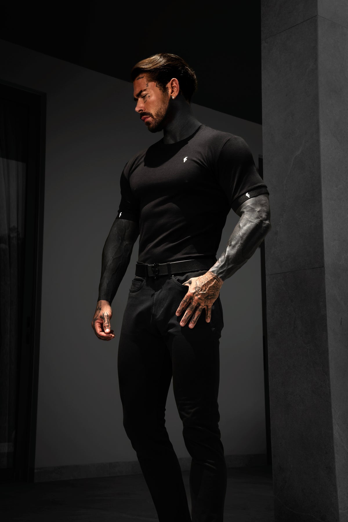 Classic Black Crew T Shirt with FS Elastic Sleeve Branding - FSH1559