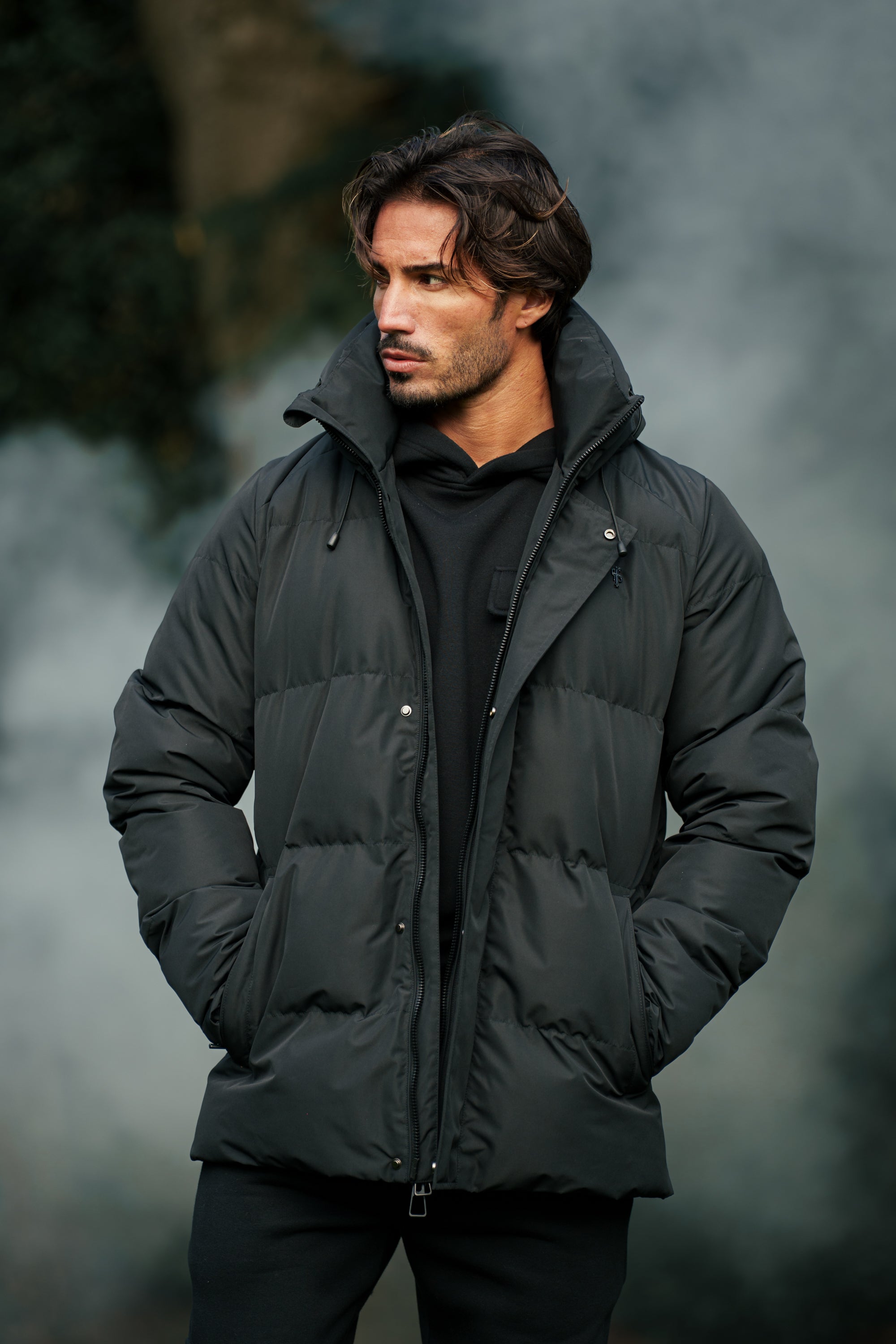 Black Padded Coat with Hood - FSN234