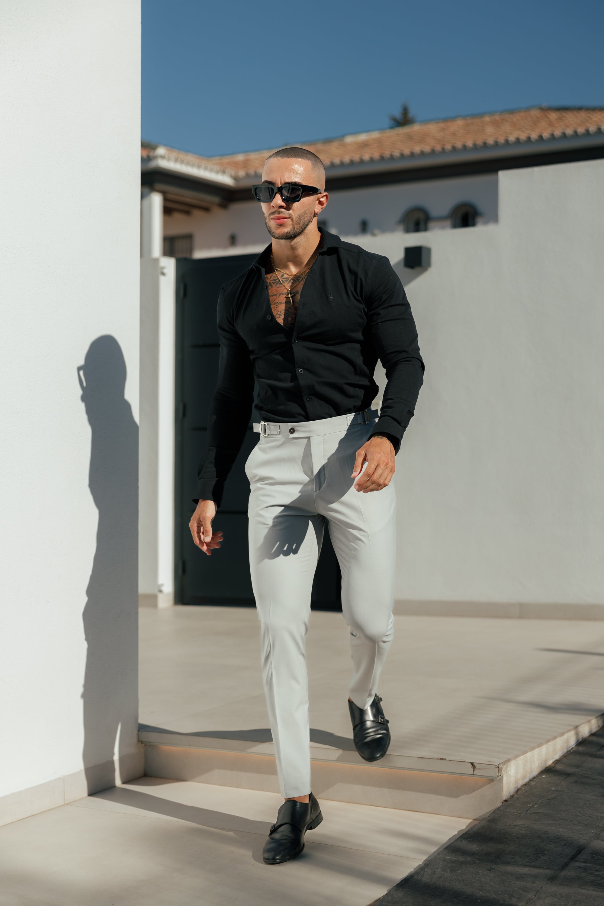 father sons STRETCH SLIM FIT Lサイズ Father Sons Slim Formal Grey Stretch Pants with Side Adjusters - FST02