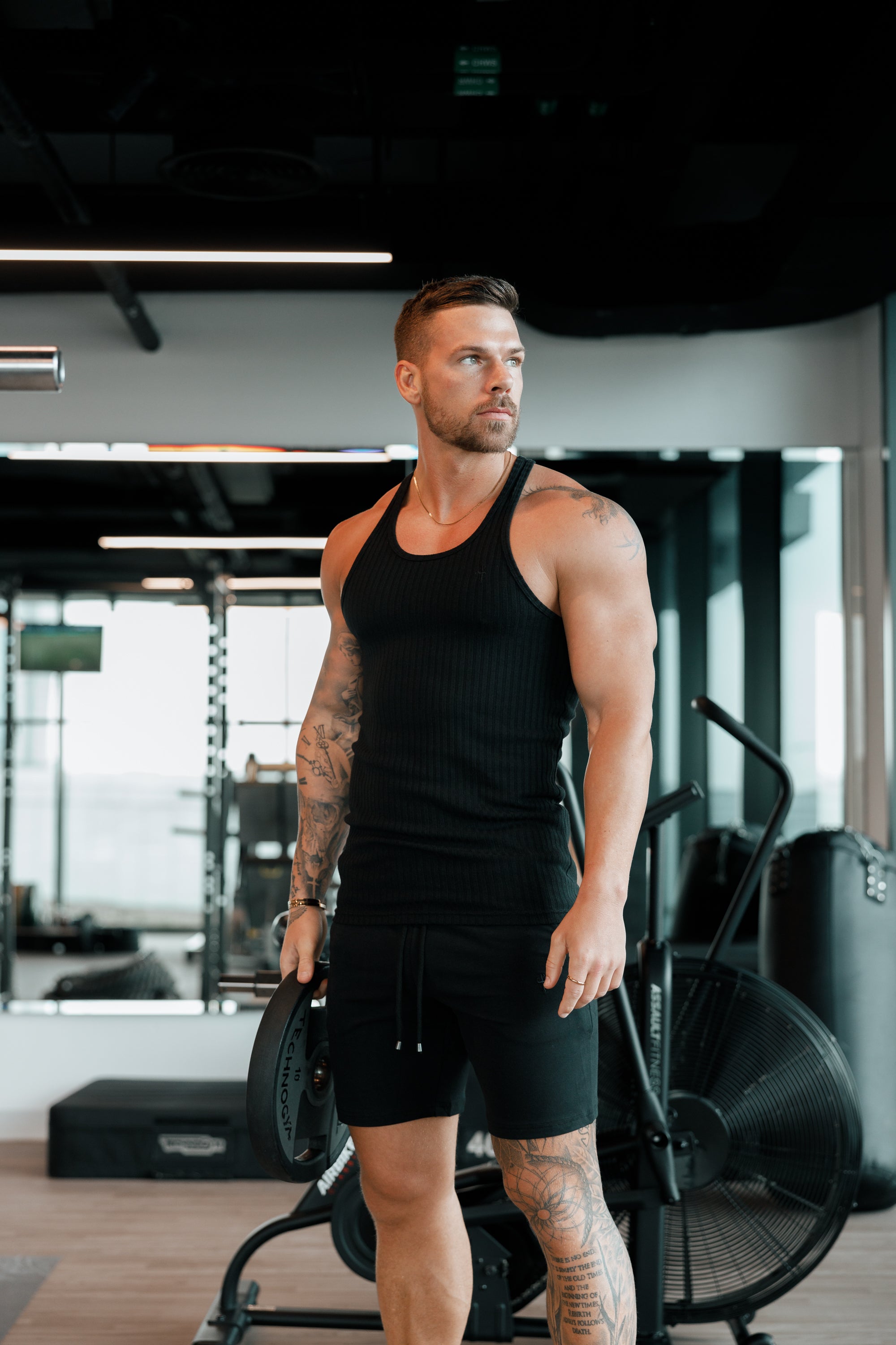 Classic Black / Black Ribbed Knit Super Slim Vest - FSH1019