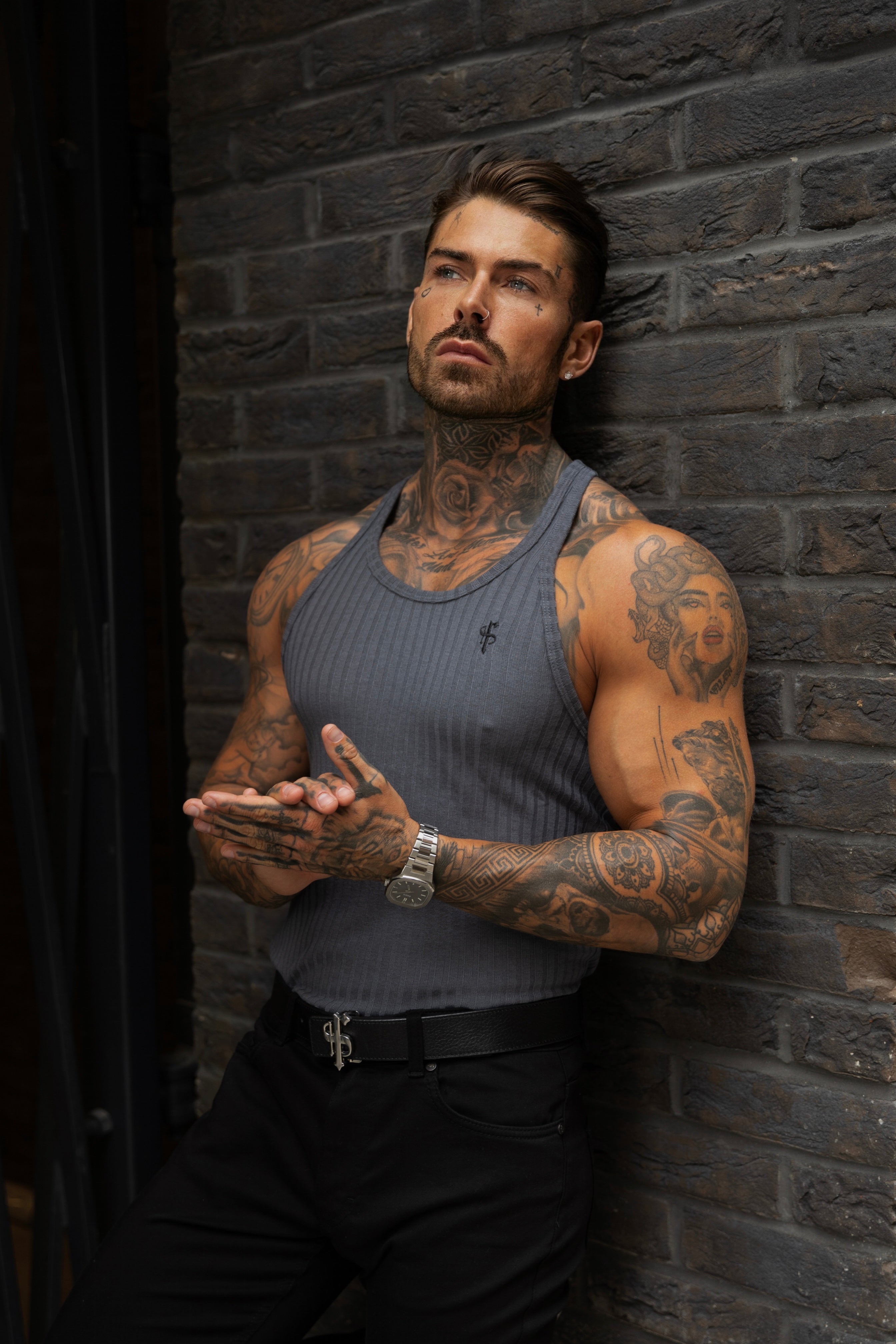 Classic Charcoal / Black Ribbed Knit Super Slim Vest - FSH1021