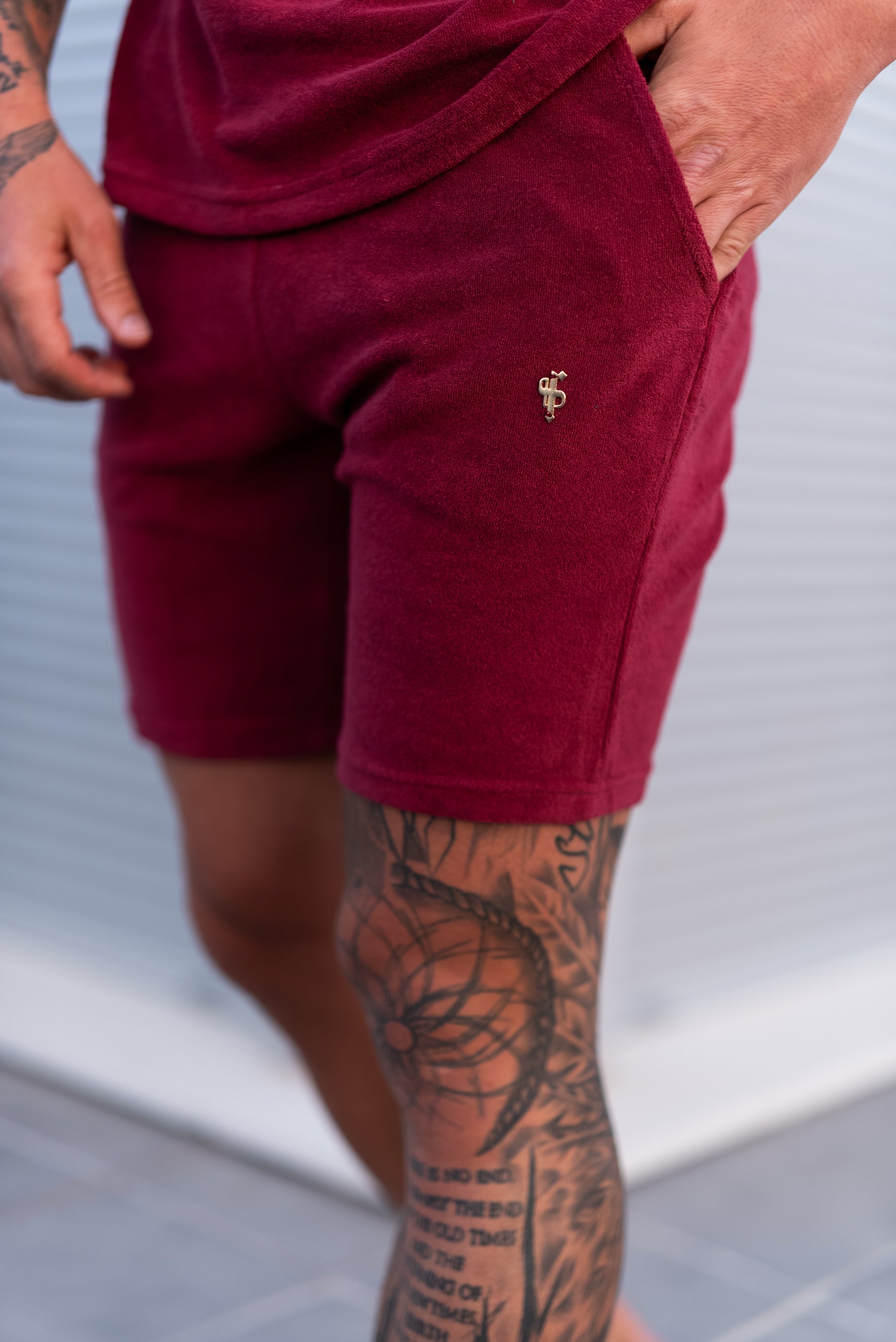 Burgundy / Silver Towelling Shorts - FSH1350