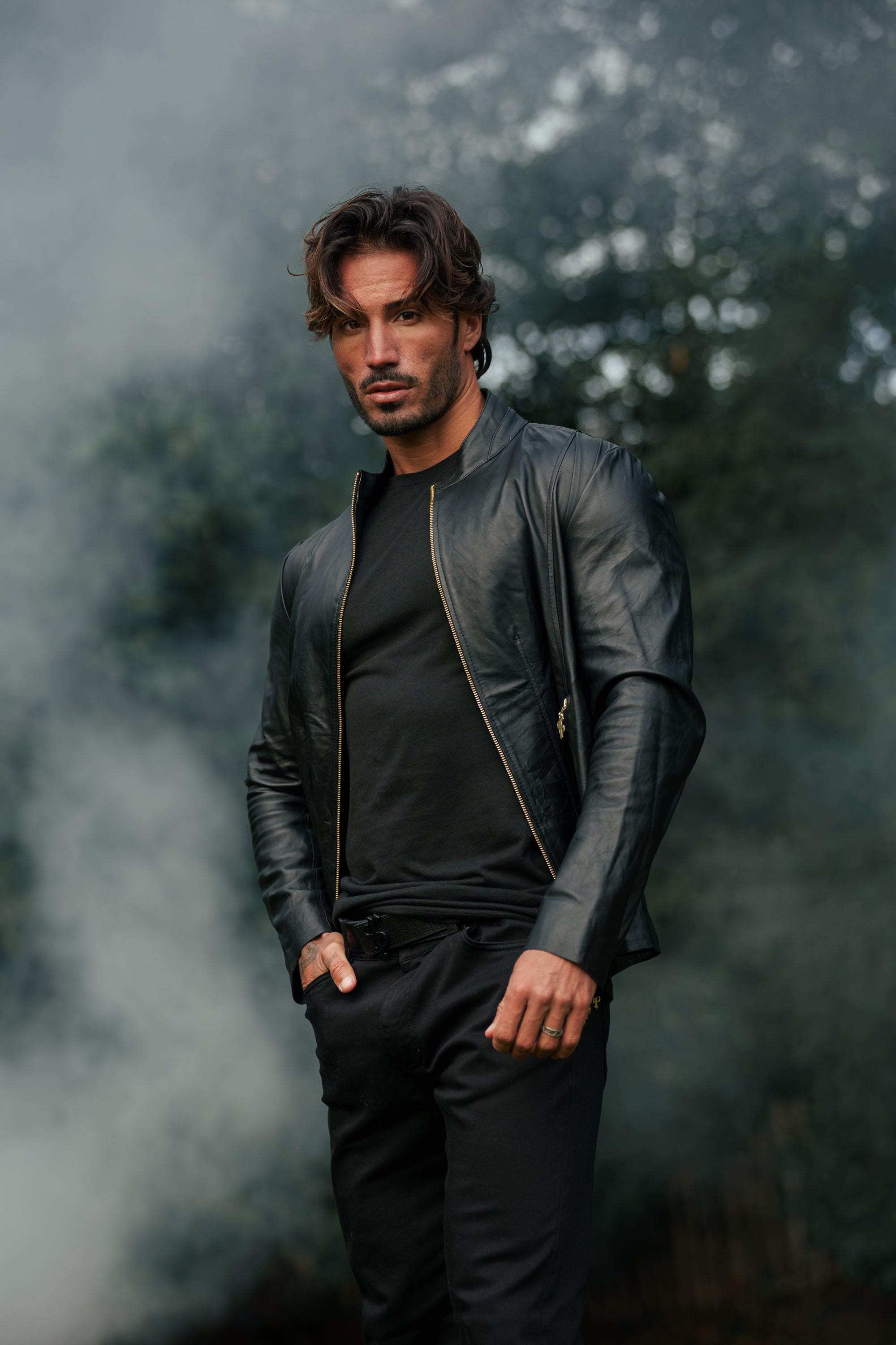 Black Lambs Leather Jacket With Gold Zips - FSH610