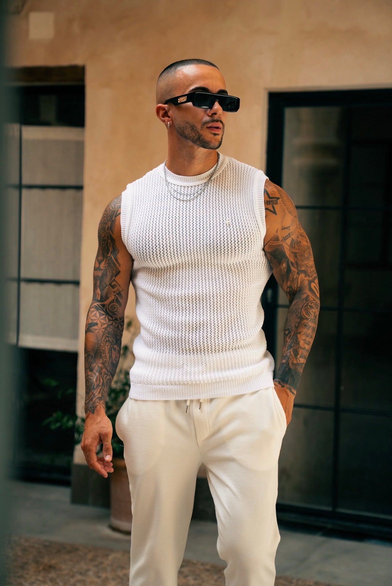 White / Silver Viscose Crochet Knitted Vest - FSJ165 (PRE ORDER 17TH JULY)