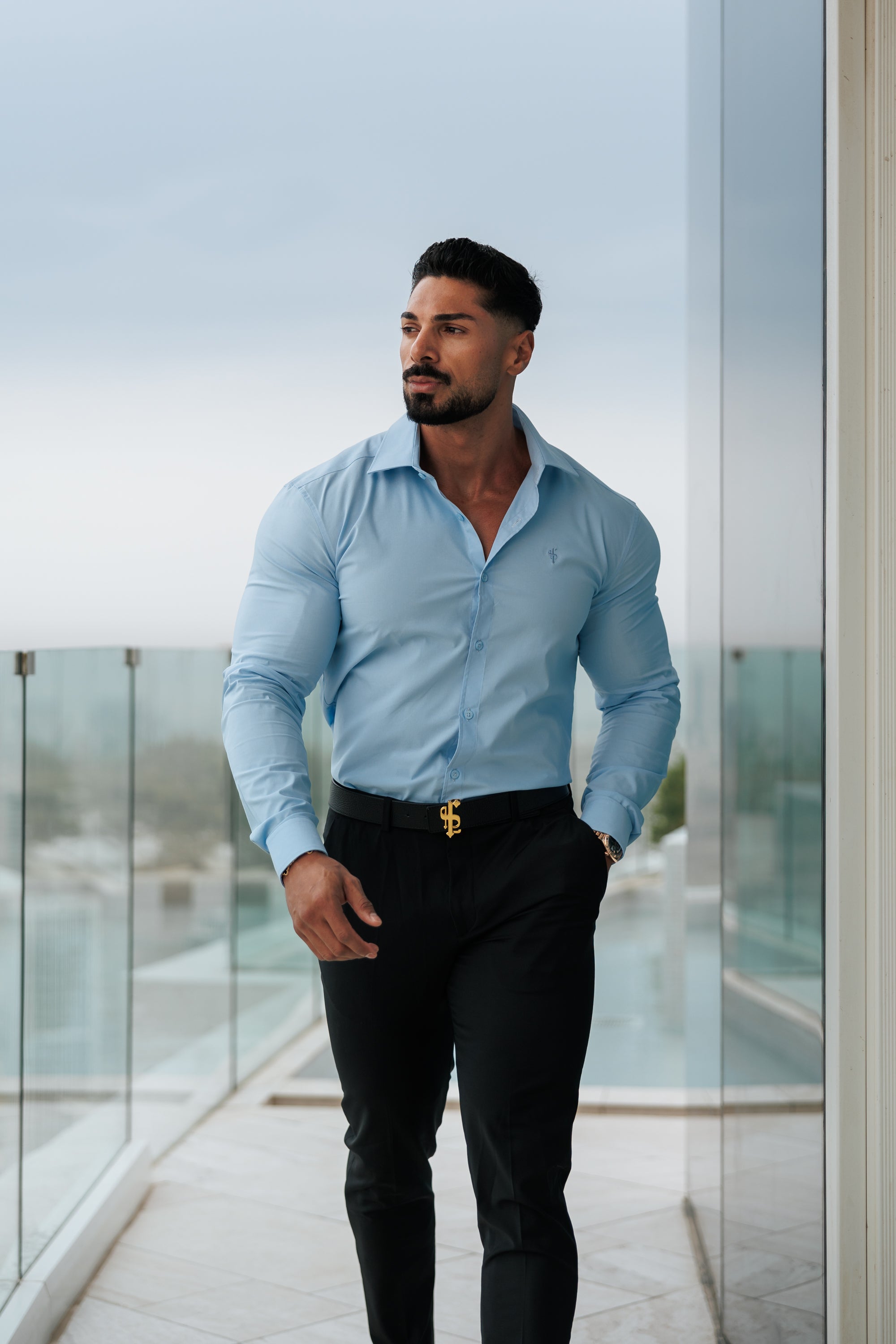 Muscle Fit Advanced Stretch Powder Blue with Cutaway Collar - FS1167