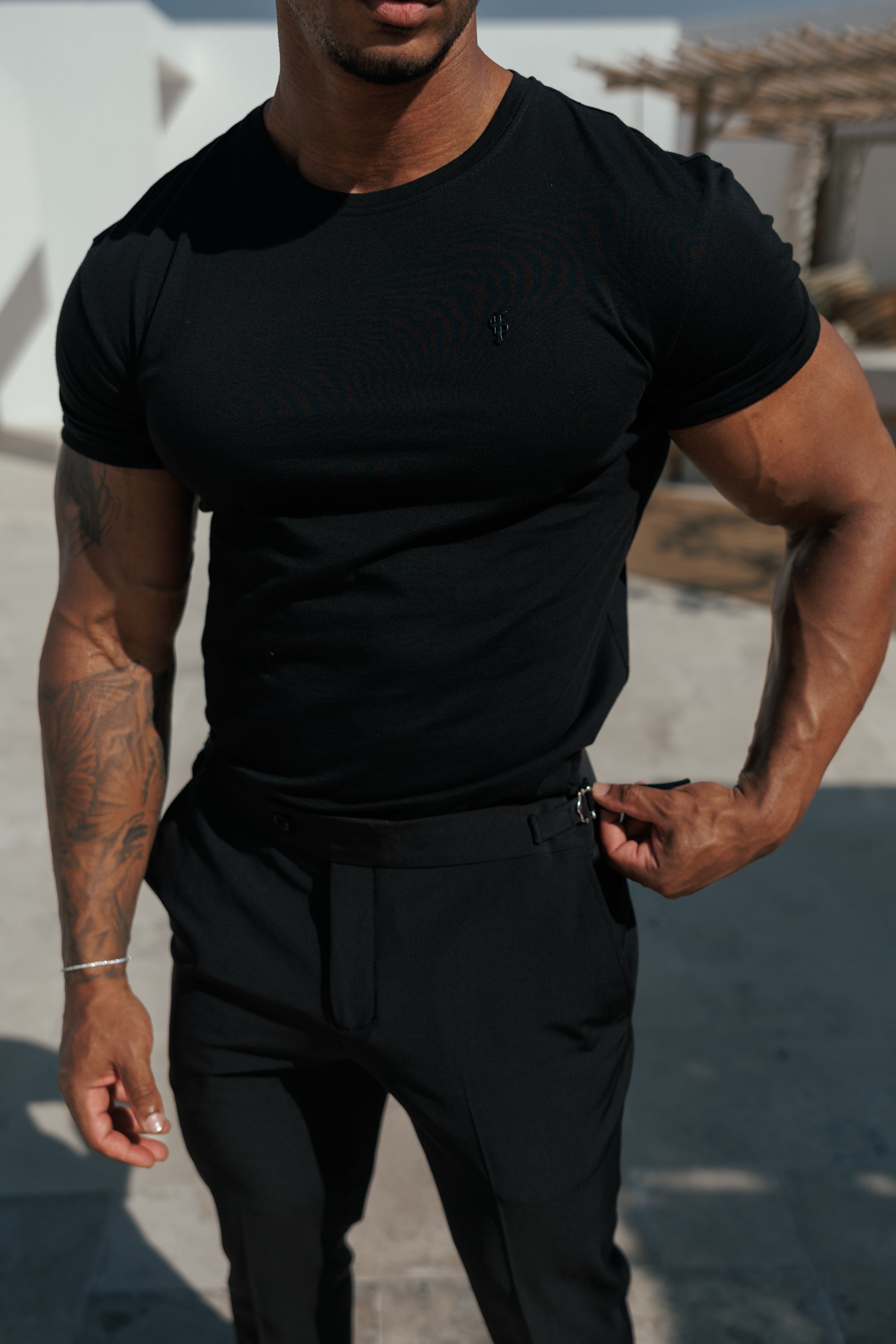 Black Crew Tshirt with Black Metal Emblem Decal FSH1454