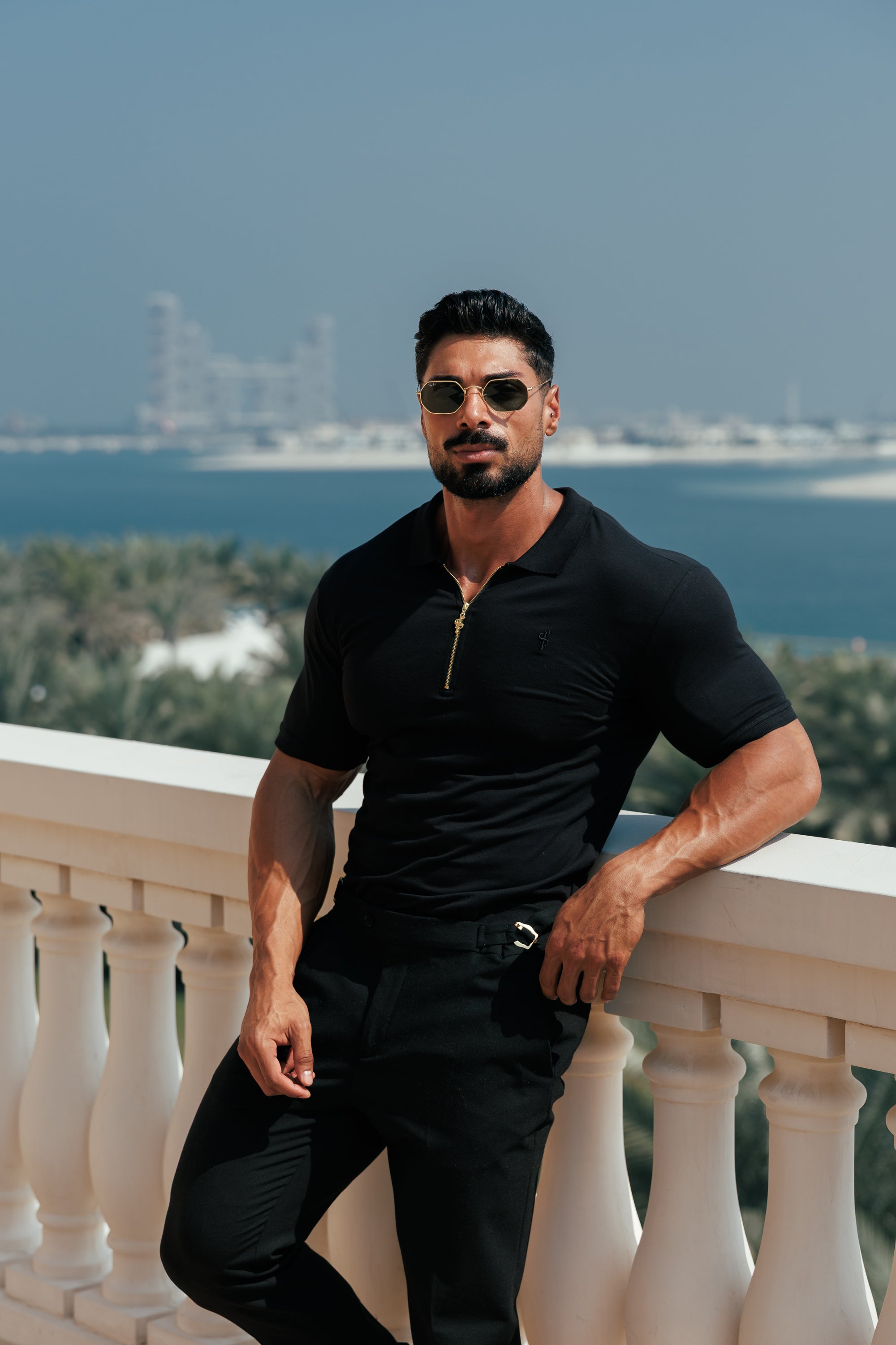 Classic Black and Gold Zipped Polo Shirt - FSH239