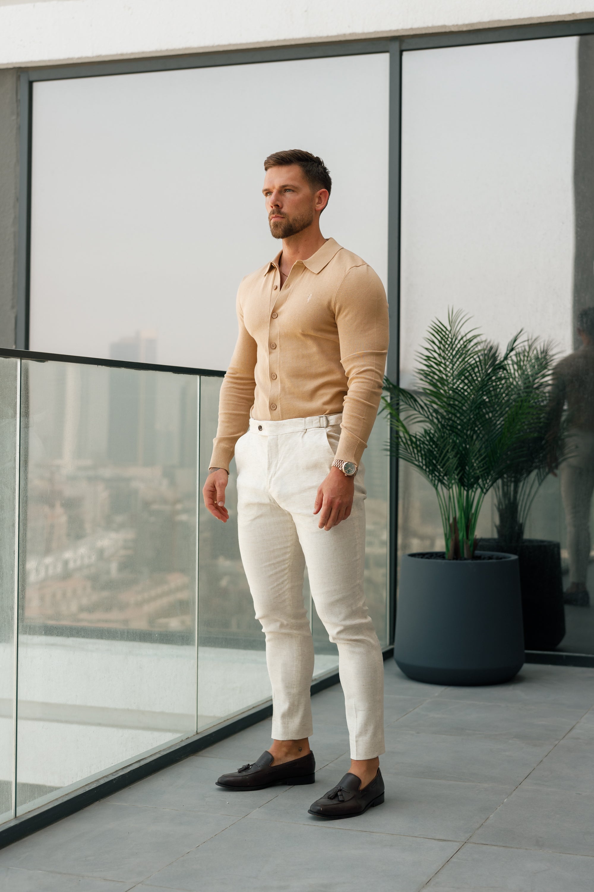 Slim Formal Cream Linen Trousers With Side Adjusters - FST020 (PRE ORDER 24TH SEPTEMBER)