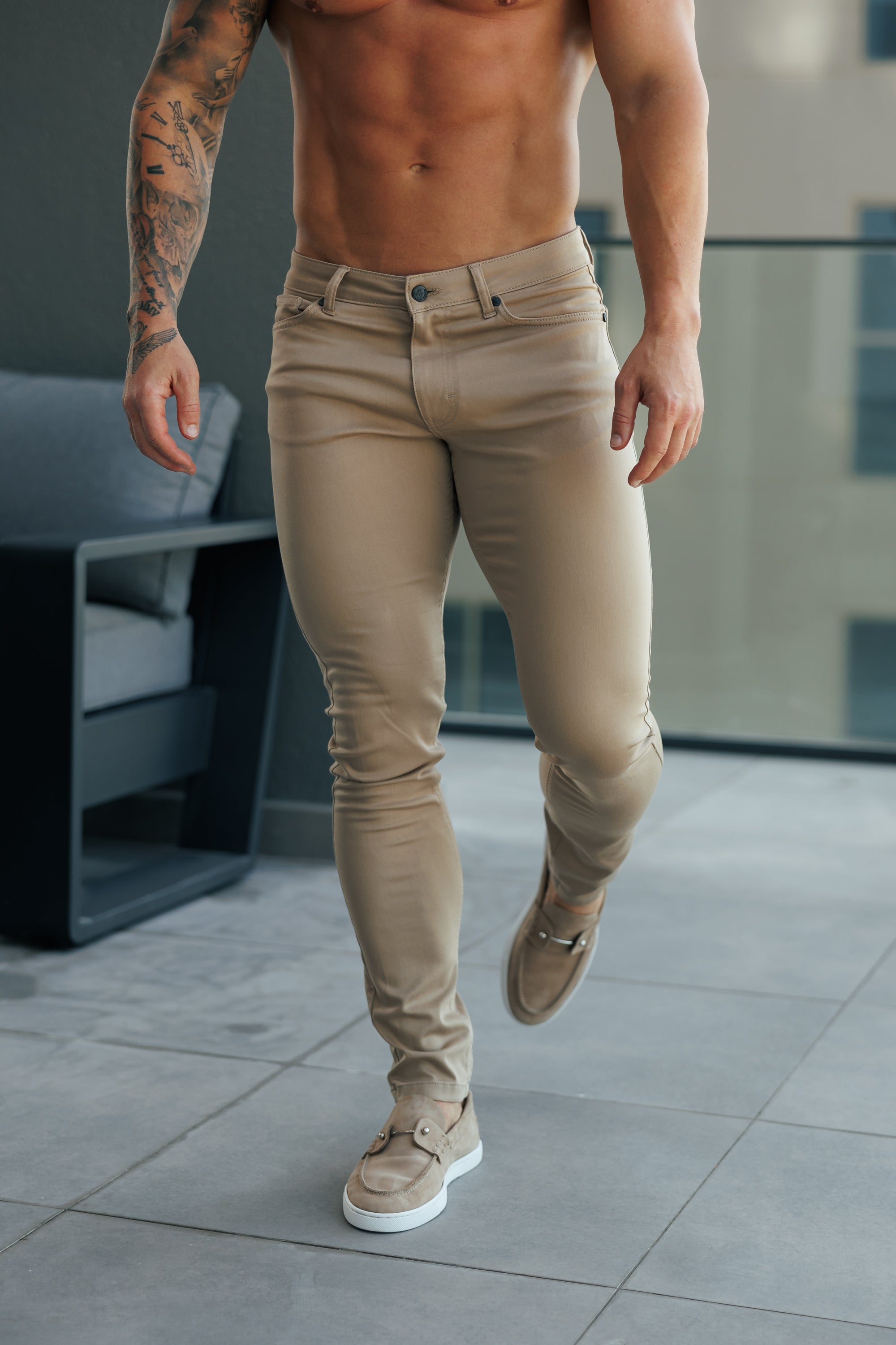 Father Sons Slim Stretch Beige Relaxed Sateen Pants - FSH1303