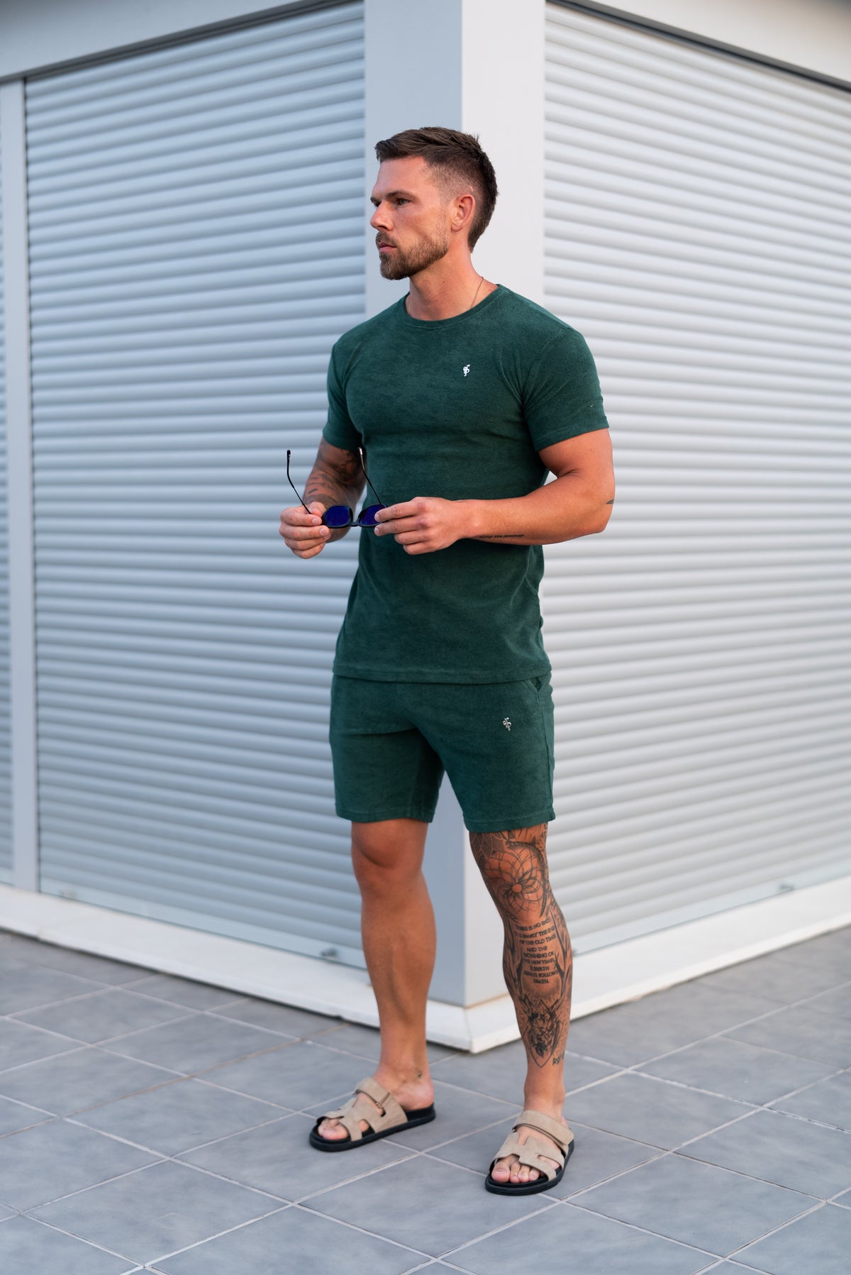 Forest Green / Silver Towelling Crew T Shirt - FSH1347 (PRE ORDER 12TH OCTOBER)