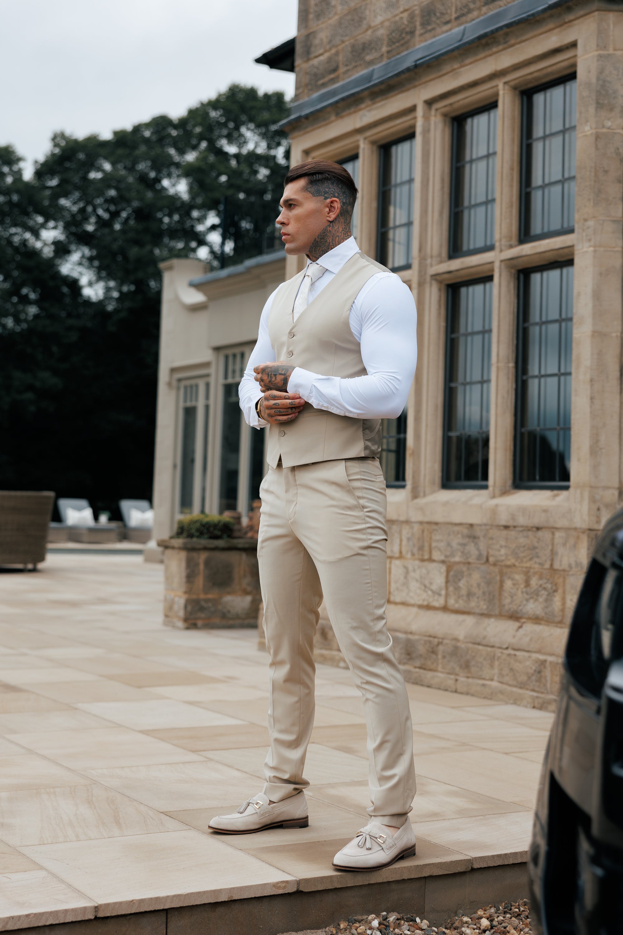 Slim Formal Beige Stretch Trousers - FST038