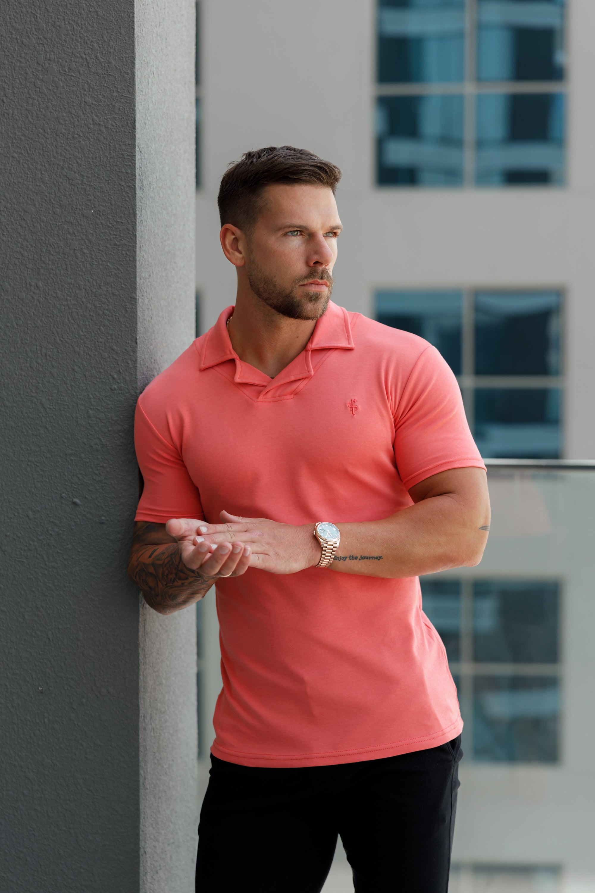 Classic Coral Polo Shirt With Revere Collar - FSH1066