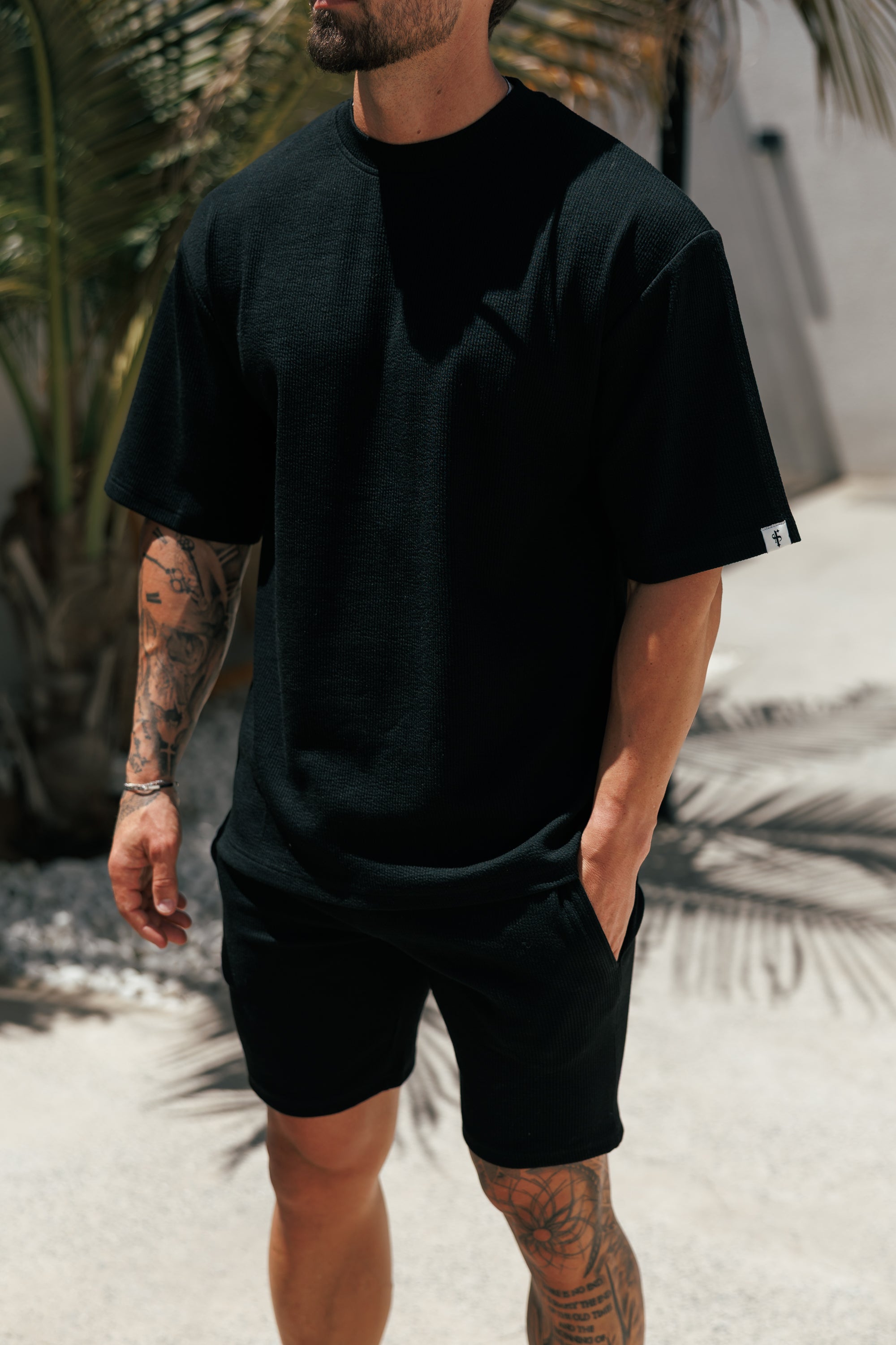 Jersey Cord Black Oversized T-Shirt - FSR102 (PRE ORDER 18TH JULY)