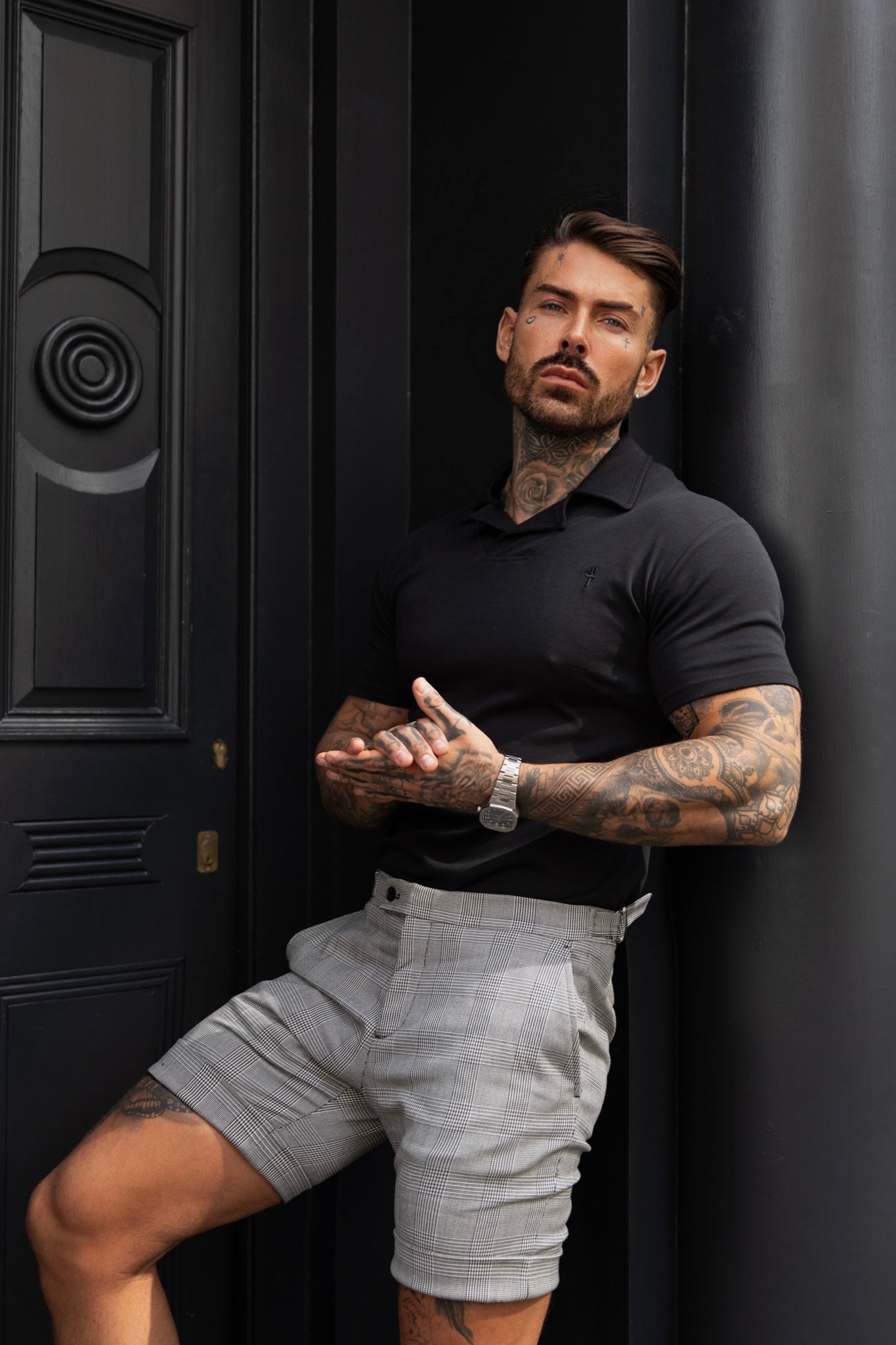 Classic Black Polo Shirt With Revere Collar - FSH1060